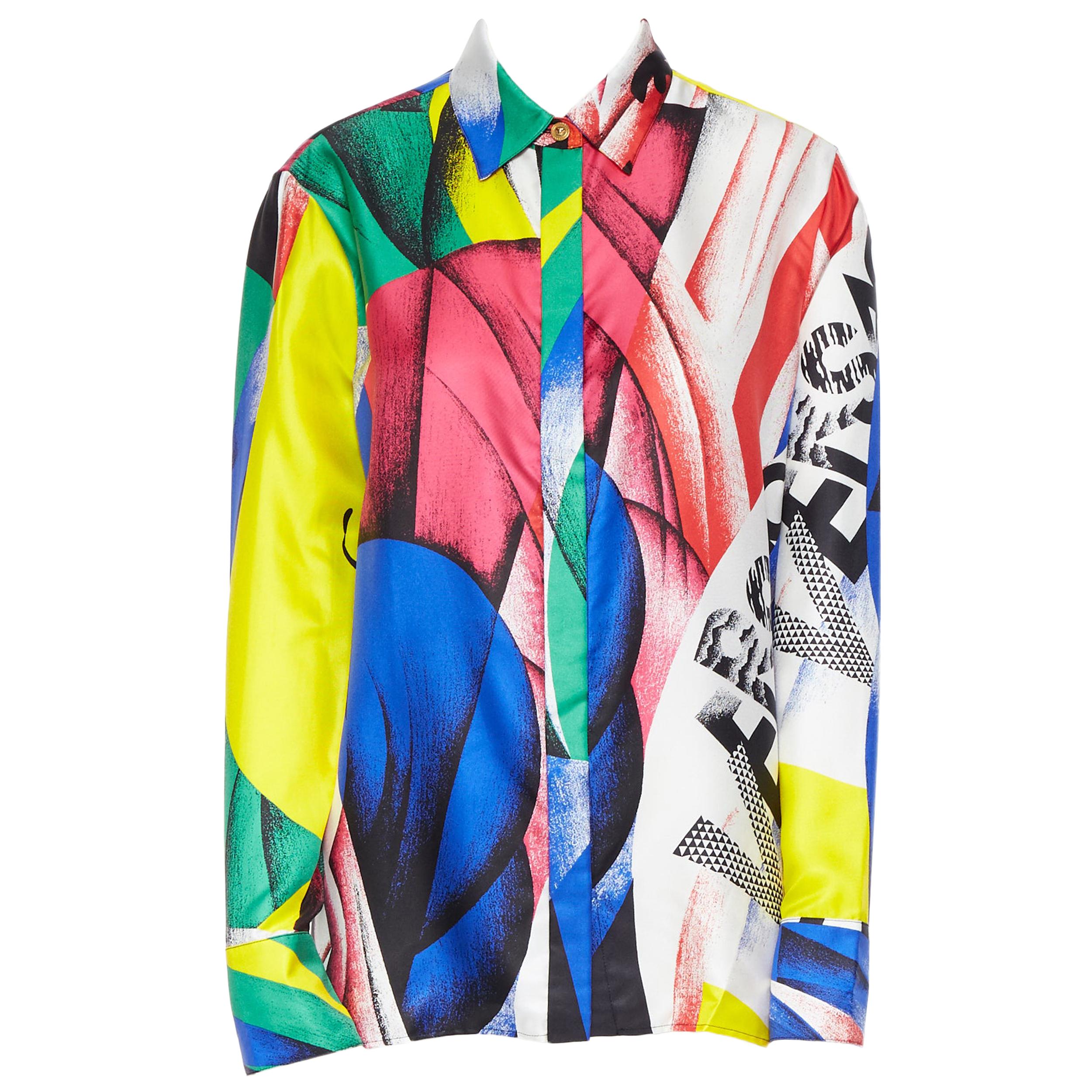 new VERSACE AW18 100% silk Boccioni art colorblocked print Medusa shirt IT38 XS