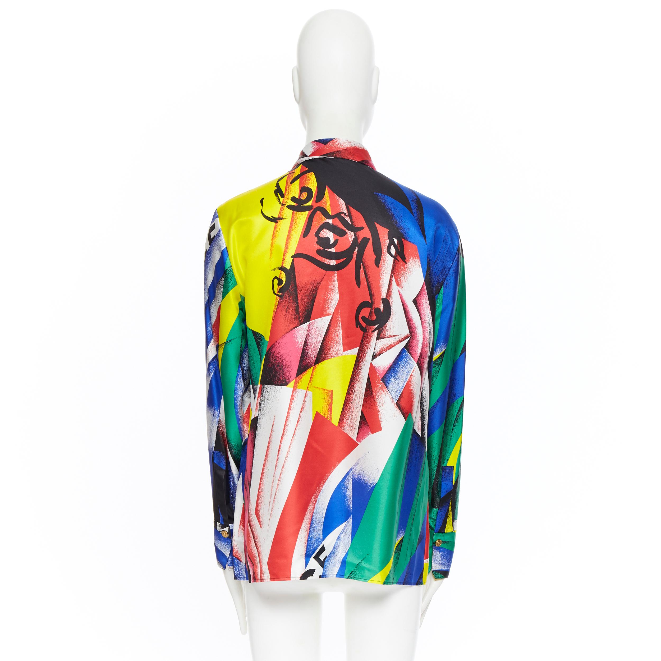 Women's new VERSACE AW18 100% silk Boccioni art colorblocked print Medusa shirt IT42 M