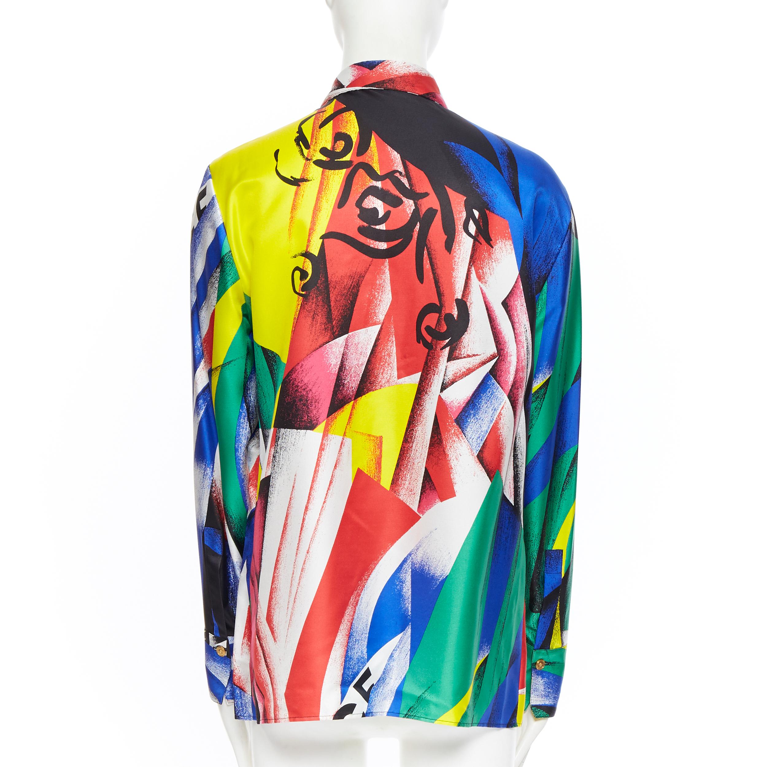 new VERSACE AW18 100% silk Boccioni art colorblocked print Medusa shirt IT42 M 1