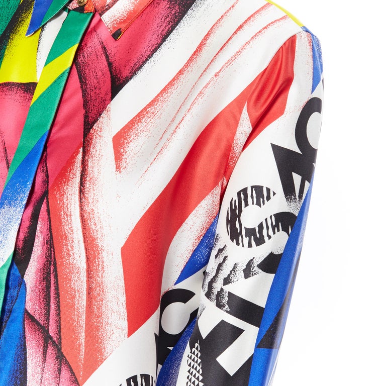 new VERSACE AW18 100% silk Boccioni art colorblocked print Medusa shirt ...