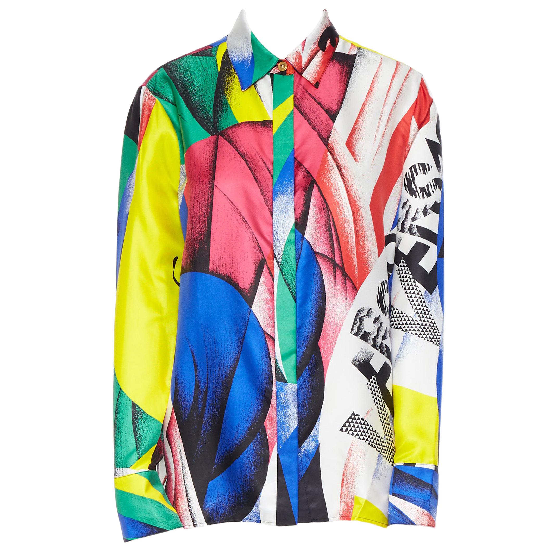 new VERSACE AW18 100% silk Boccioni art colorblocked print Medusa shirt IT42 M
