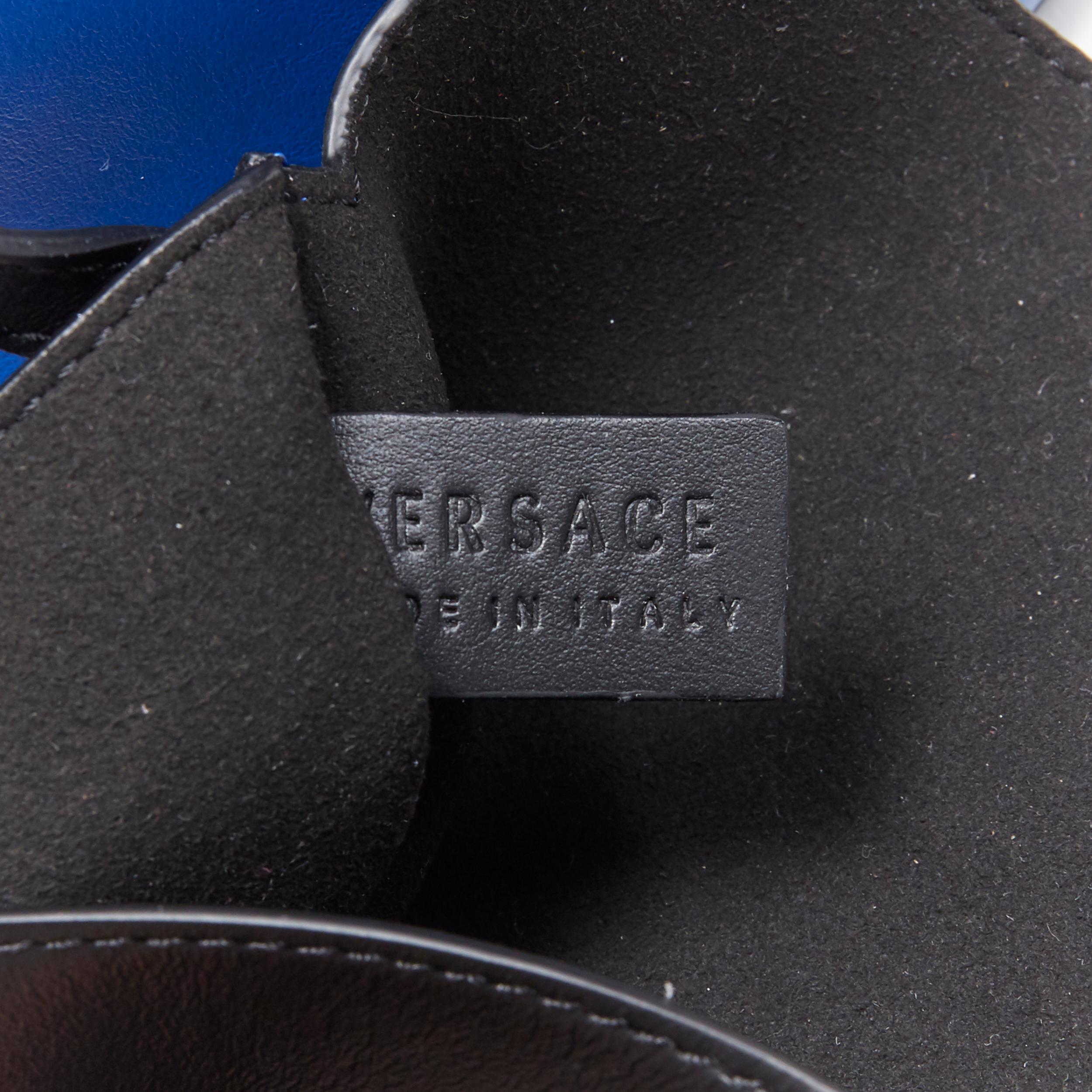 new VERSACE AW18 blue black calf leather Boccioni silk scarf tie bucket bag 5