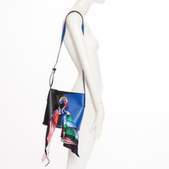 new VERSACE AW18 blue black calf leather Boccioni silk scarf tie bucket bag