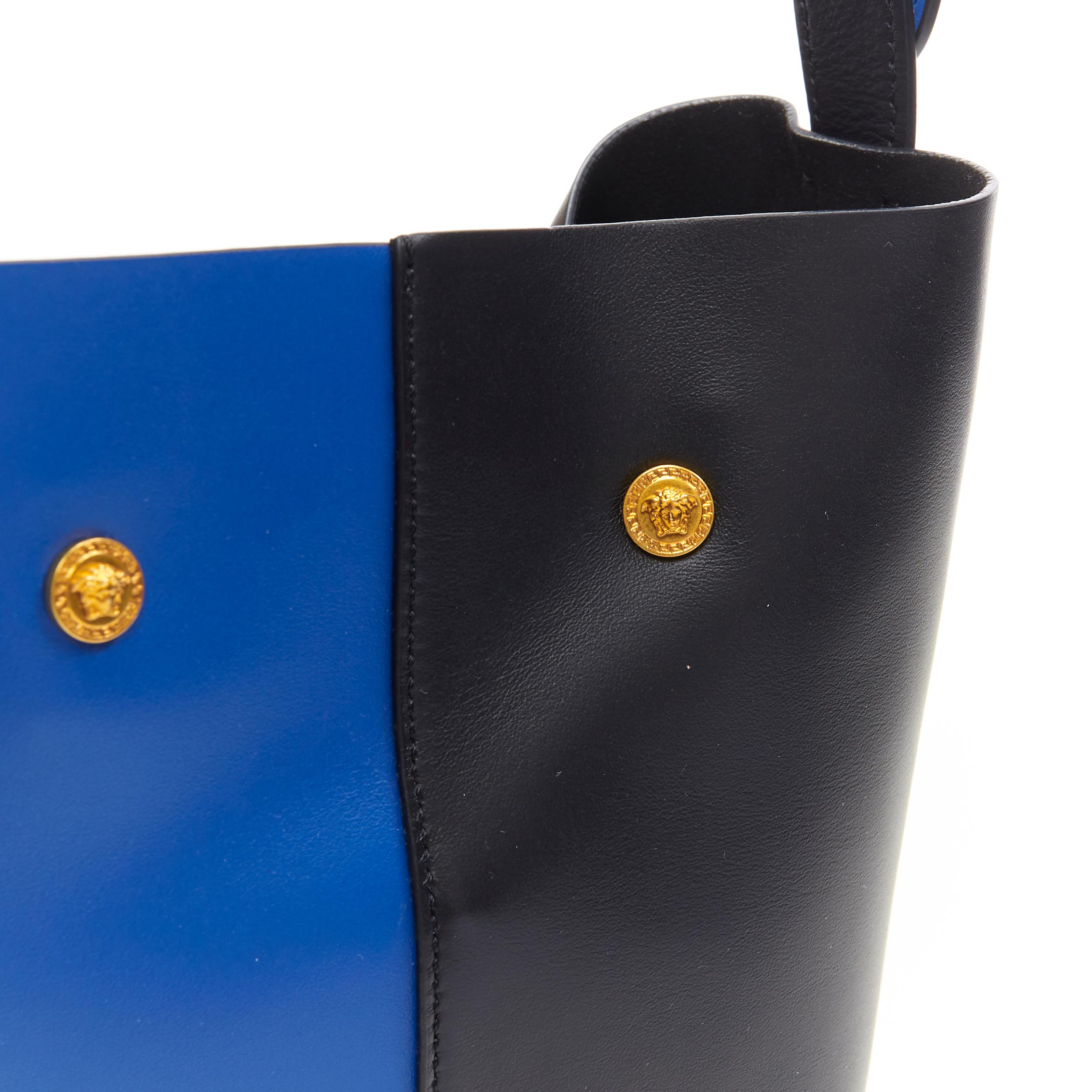 new VERSACE AW18 blue black calf leather Boccioni silk scarf tie bucket bag 2