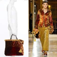 new VERSACE AW18 Pillow Talk red leopard velvet fringe trimmed large tote bag