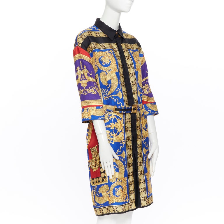 new VERSACE AW18 Pillow Talk Runway leopard baroque belted dress robe IT46 XL at 1stDibs