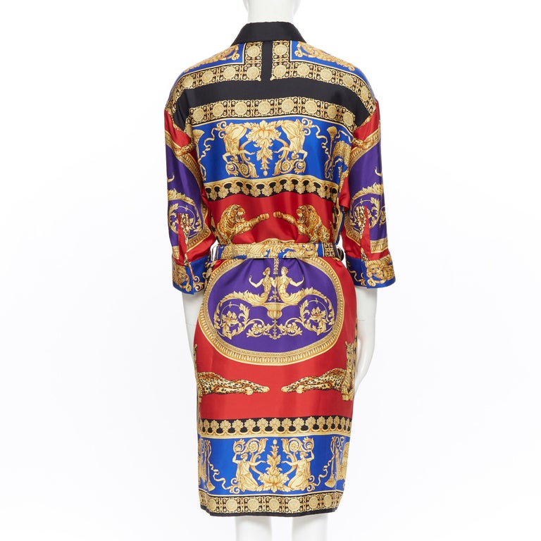 new VERSACE AW18 Pillow Talk Runway leopard baroque belted dress robe IT46 XL at 1stDibs