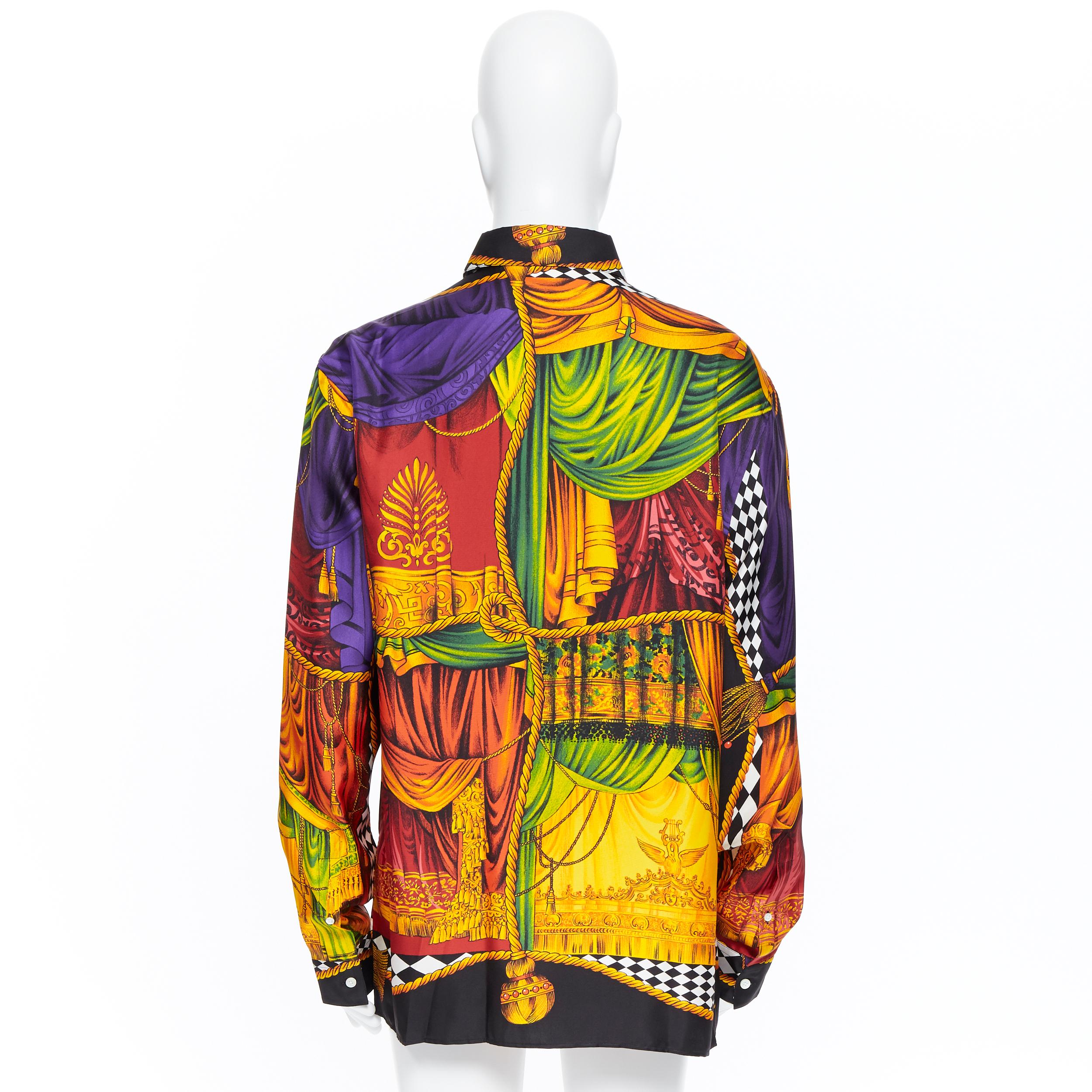 new VERSACE AW18 Runway 100% silk drape curtain gold tassel rope print shirt 3XL In Excellent Condition In Hong Kong, NT