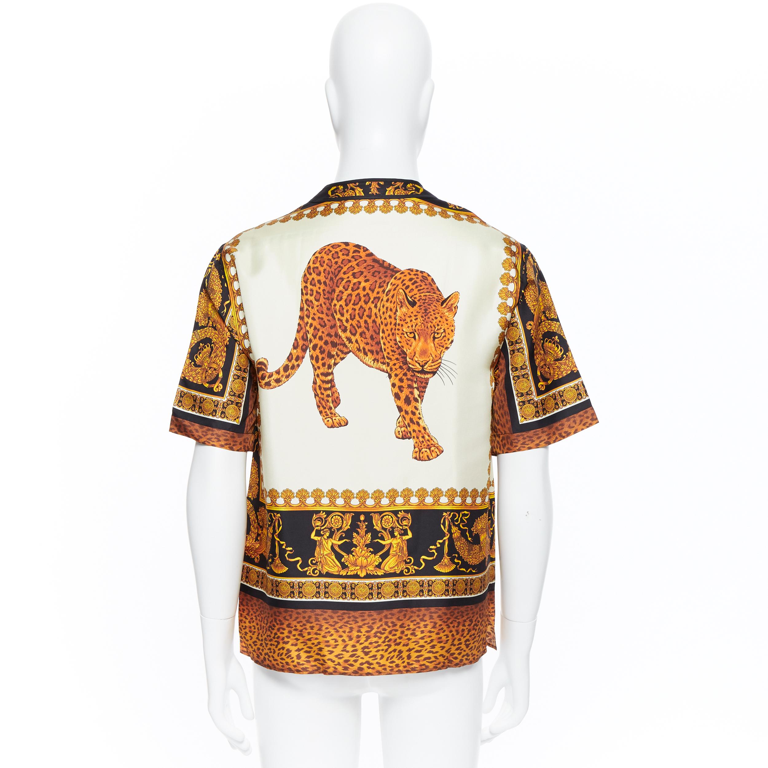 new VERSACE AW18 Runway 100% silk Wild Leopard baroque black gold shirt XL EU41 In Excellent Condition In Hong Kong, NT