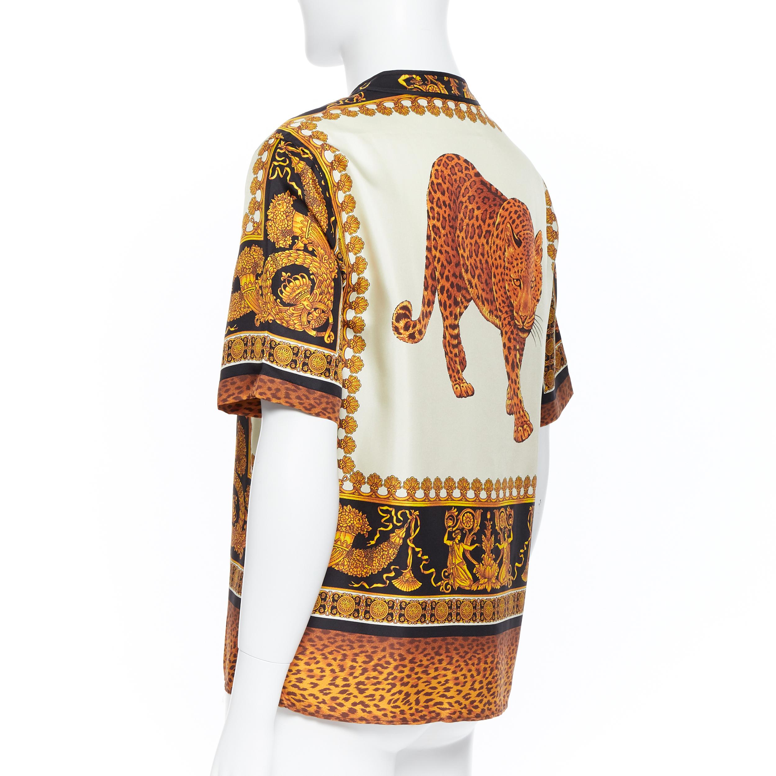 new VERSACE AW18 Runway 100% silk Wild Leopard baroque black gold shirt XL EU41 1