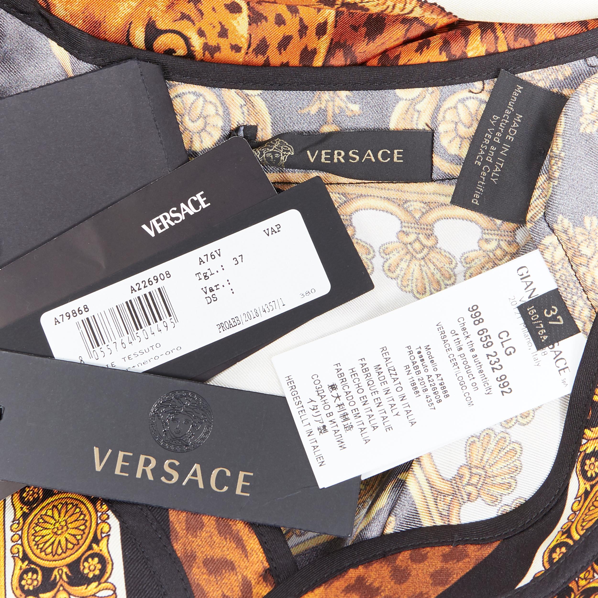 new VERSACE AW18 Runway 100% silk Wild Leopard baroque black gold shirt XS EU37 4