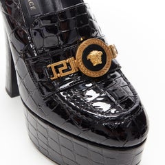 new VERSACE AW18 Runway black croc gold Medusa chain loafer platform heel EU39