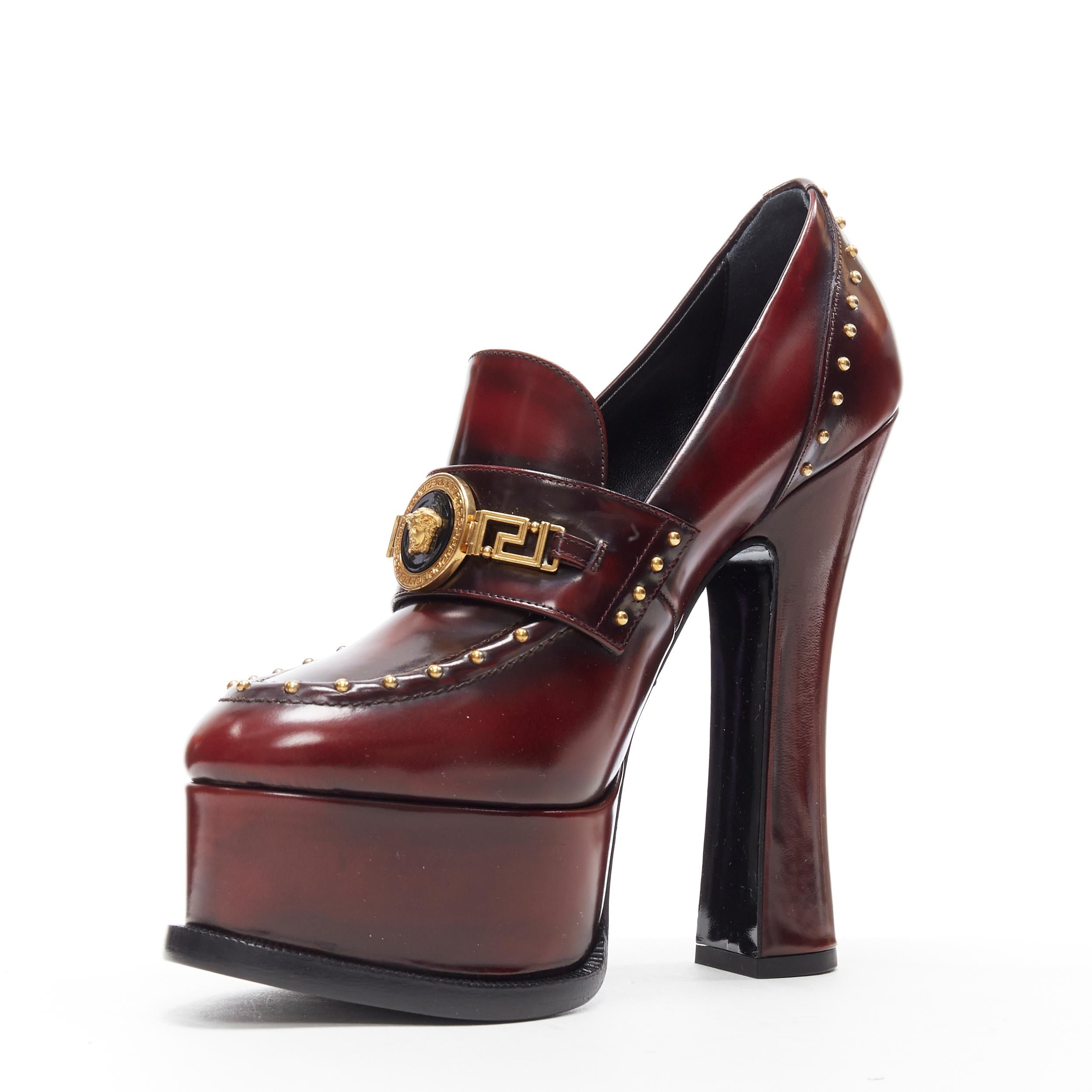 burgundy versace loafers