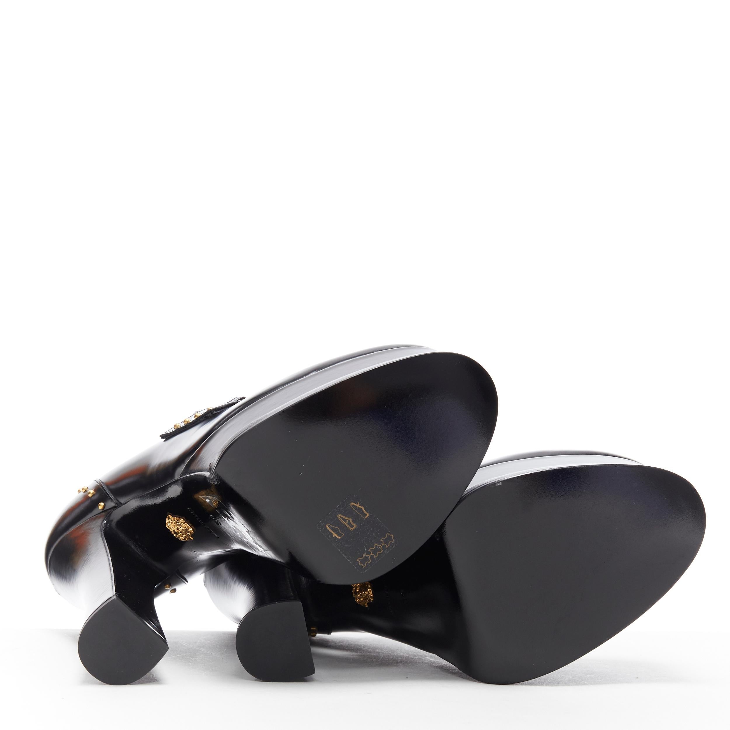 Black new VERSACE AW18 Runway calf leather chain Medusa stud platform loafer pump EU39
