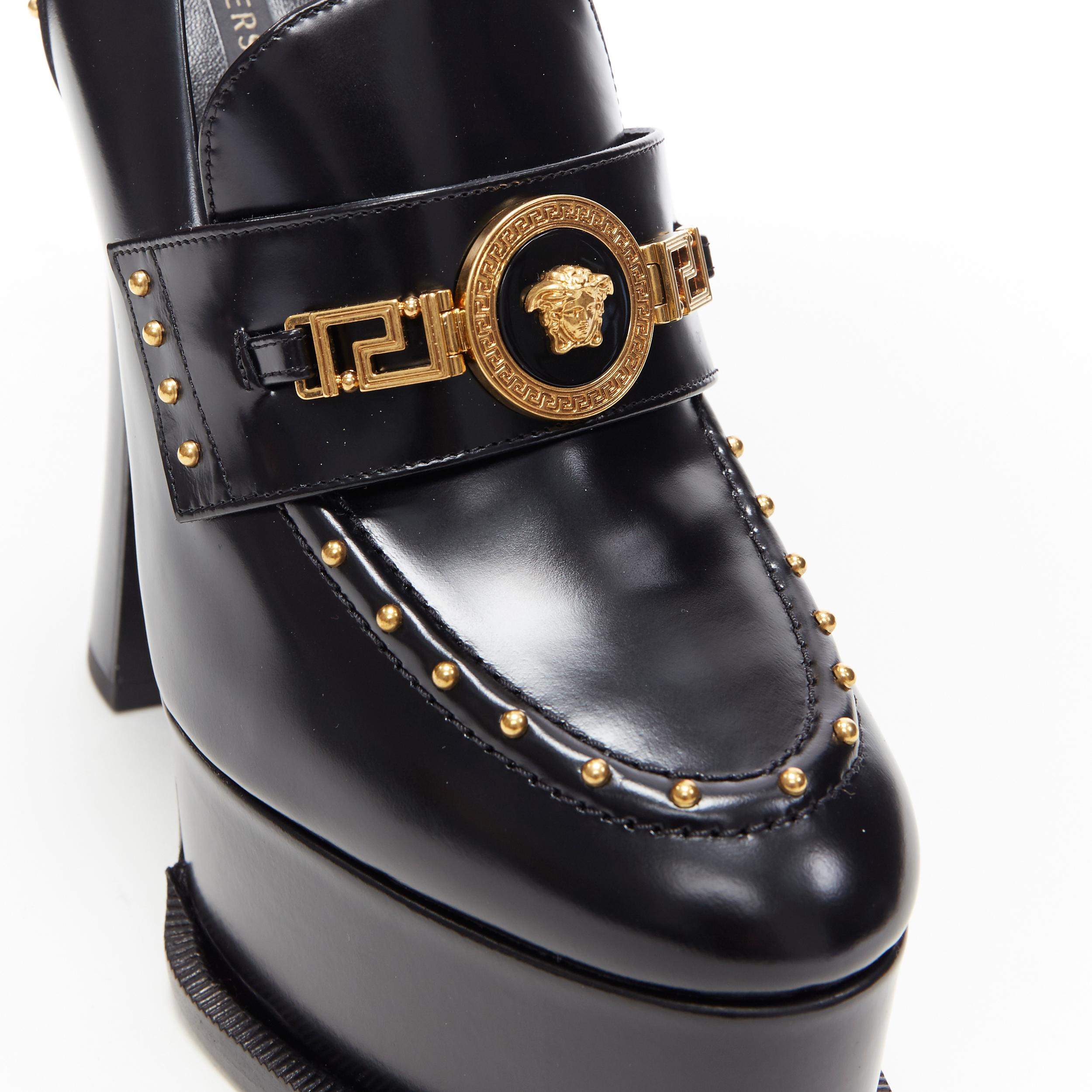 Women's new VERSACE AW18 Runway calf leather chain Medusa stud platform loafer pump EU39