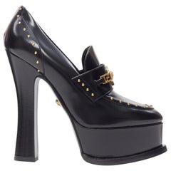 new VERSACE AW18 Runway calf leather chain Medusa stud platform loafer pump EU39