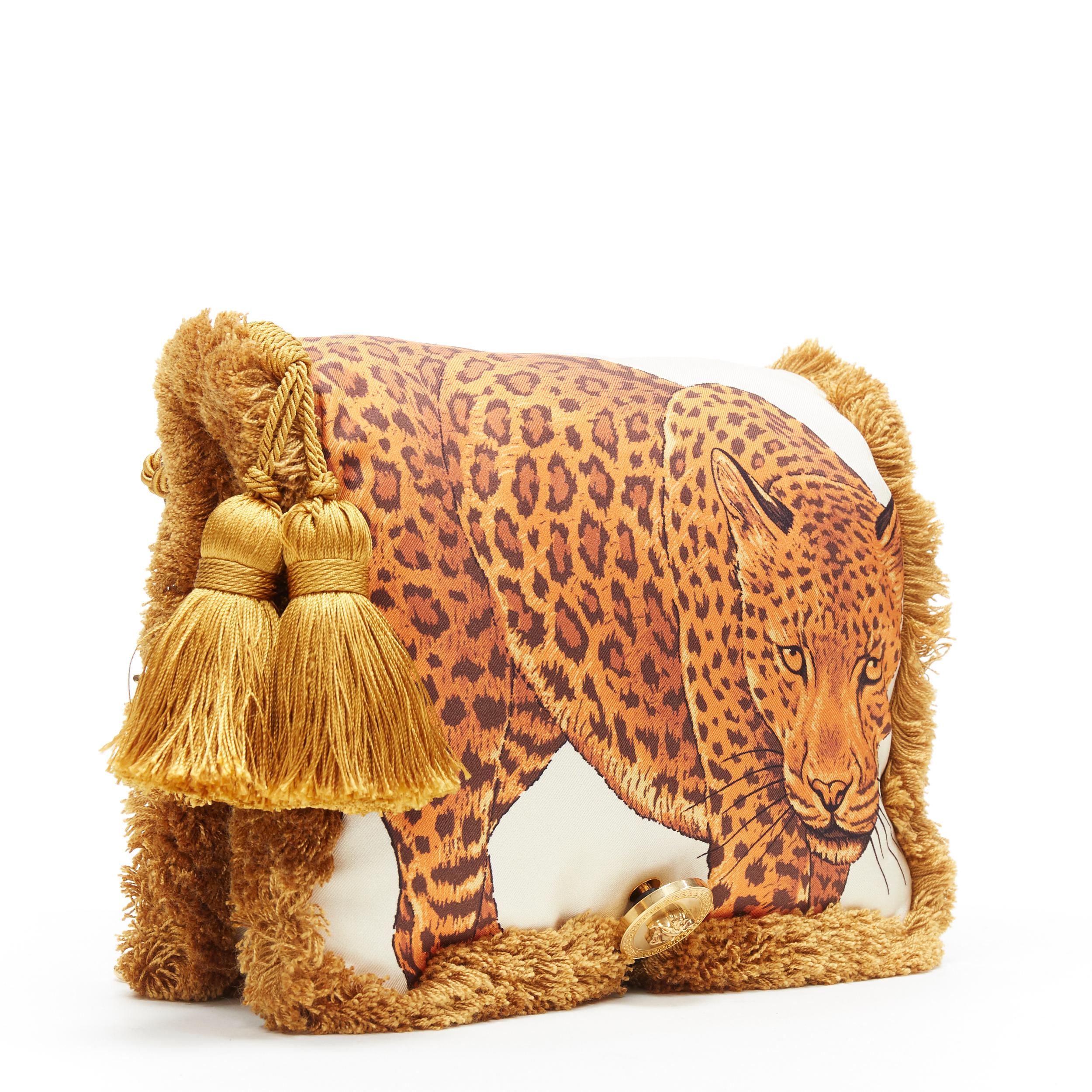 Orange new VERSACE AW18 Runway Pillow Talk Wild Leopard print silk tassel shoulder bag