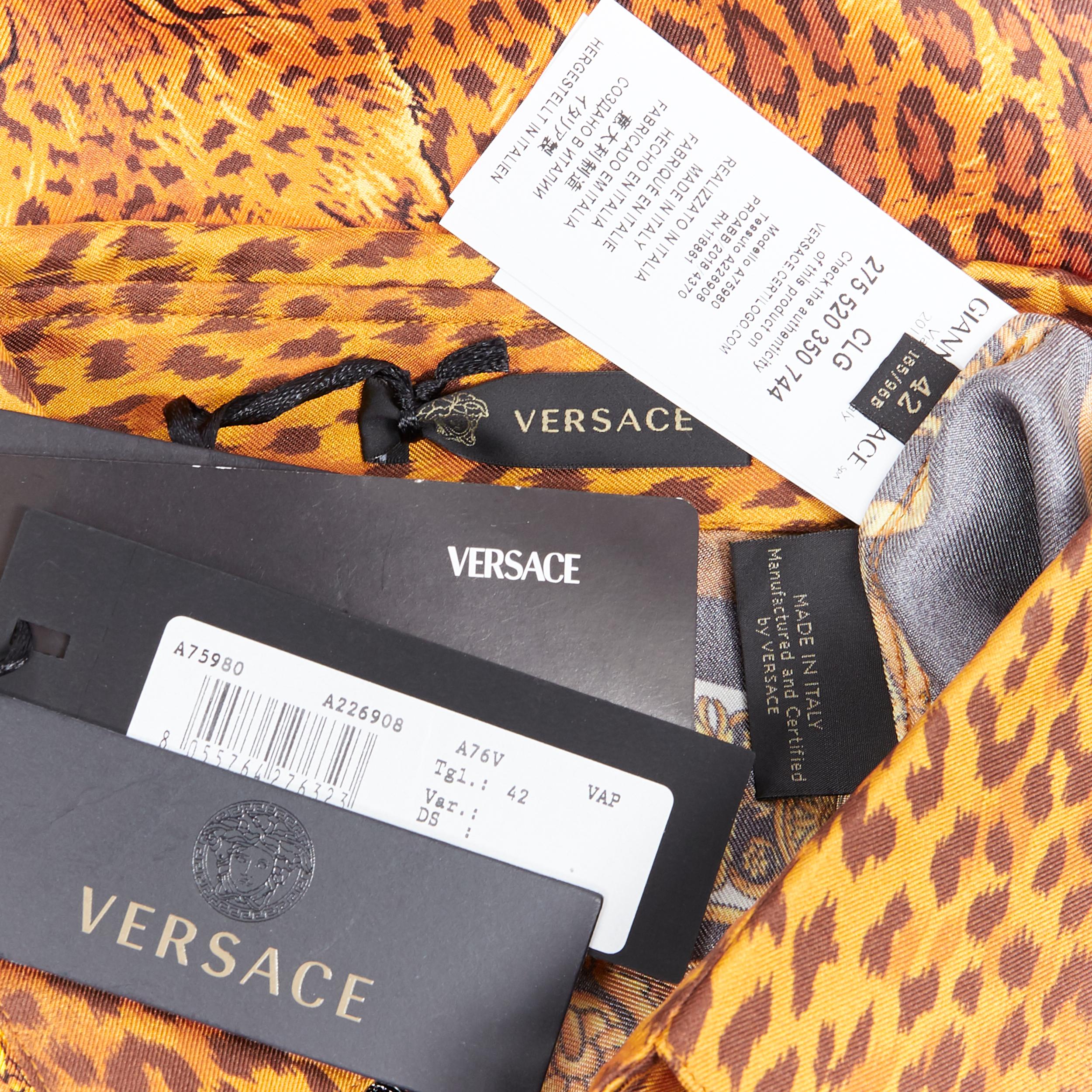 new VERSACE AW18 Runway Wild Leopard black gold baroque 100% silk shirt XXL EU42 1