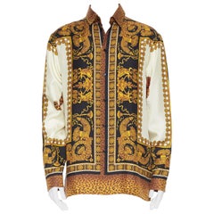 new VERSACE AW18 Runway Wild Leopard gold baroque print 100% silk shirt EU37 XS