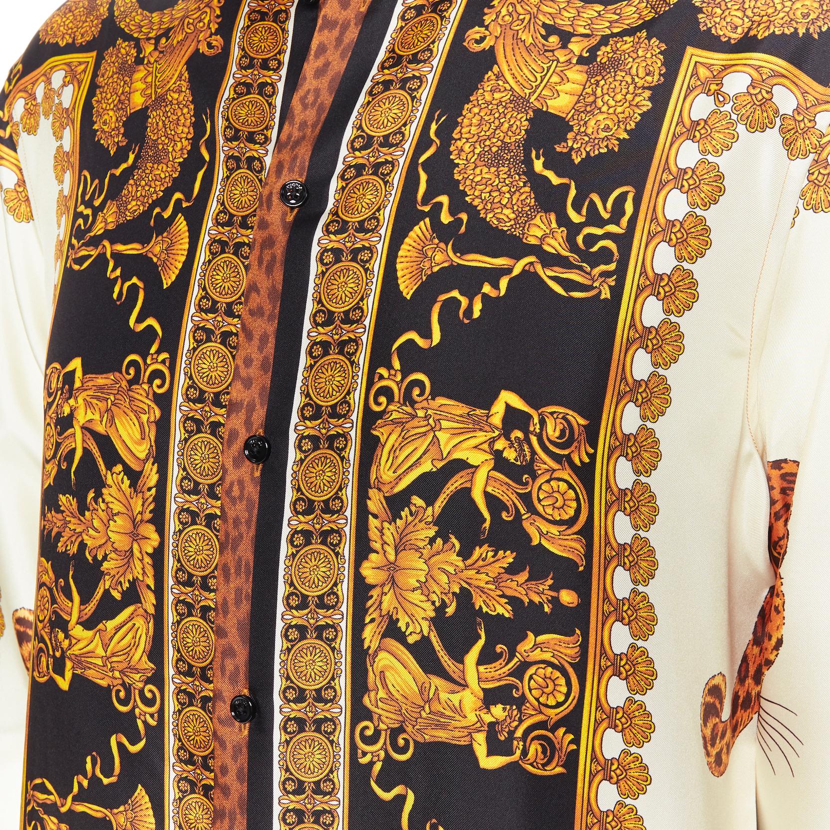 new VERSACE AW18 Runway Wild Leopard gold baroque print 100% silk shirt EU38 S 6