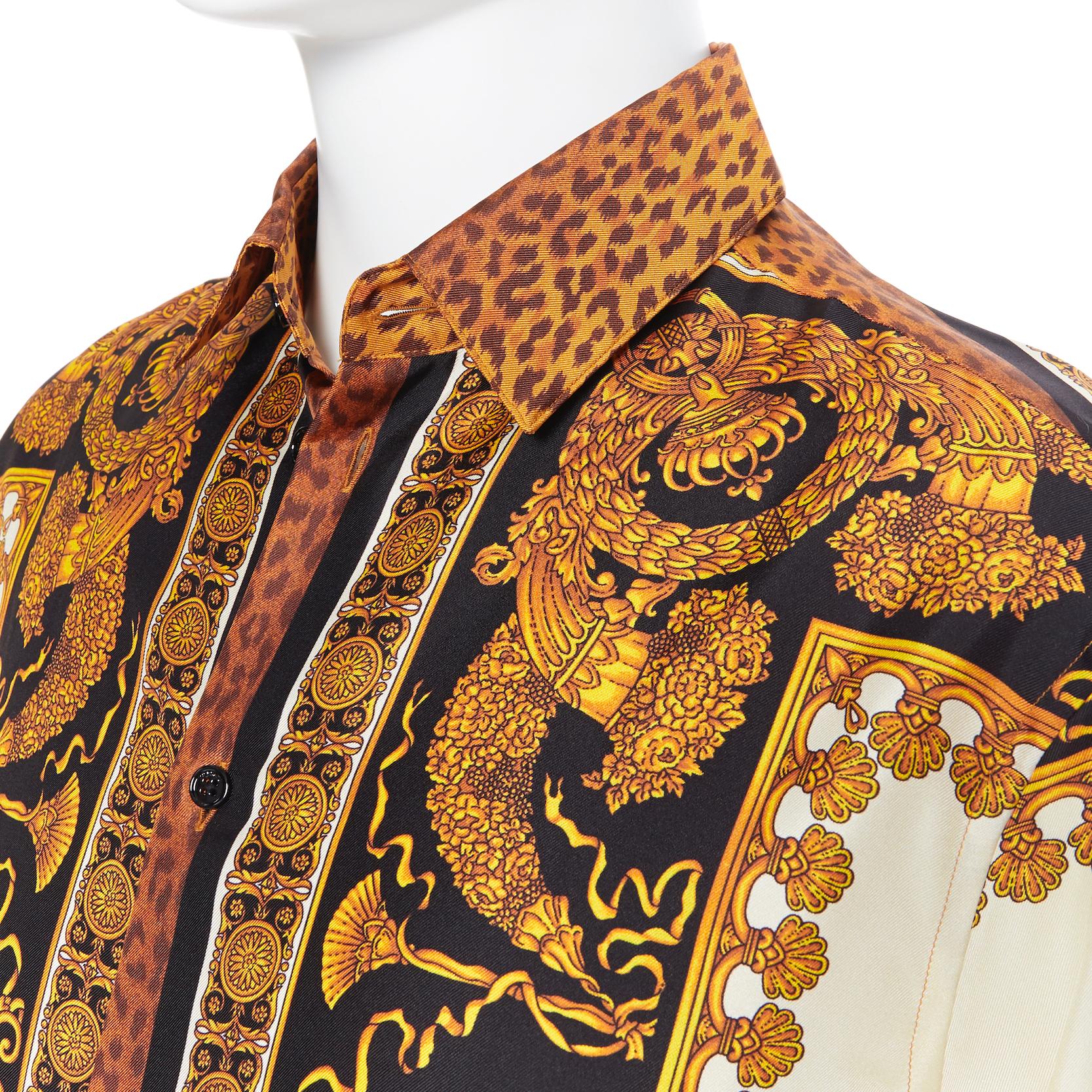 new VERSACE AW18 Runway Wild Leopard gold baroque print 100% silk shirt EU38 S 1