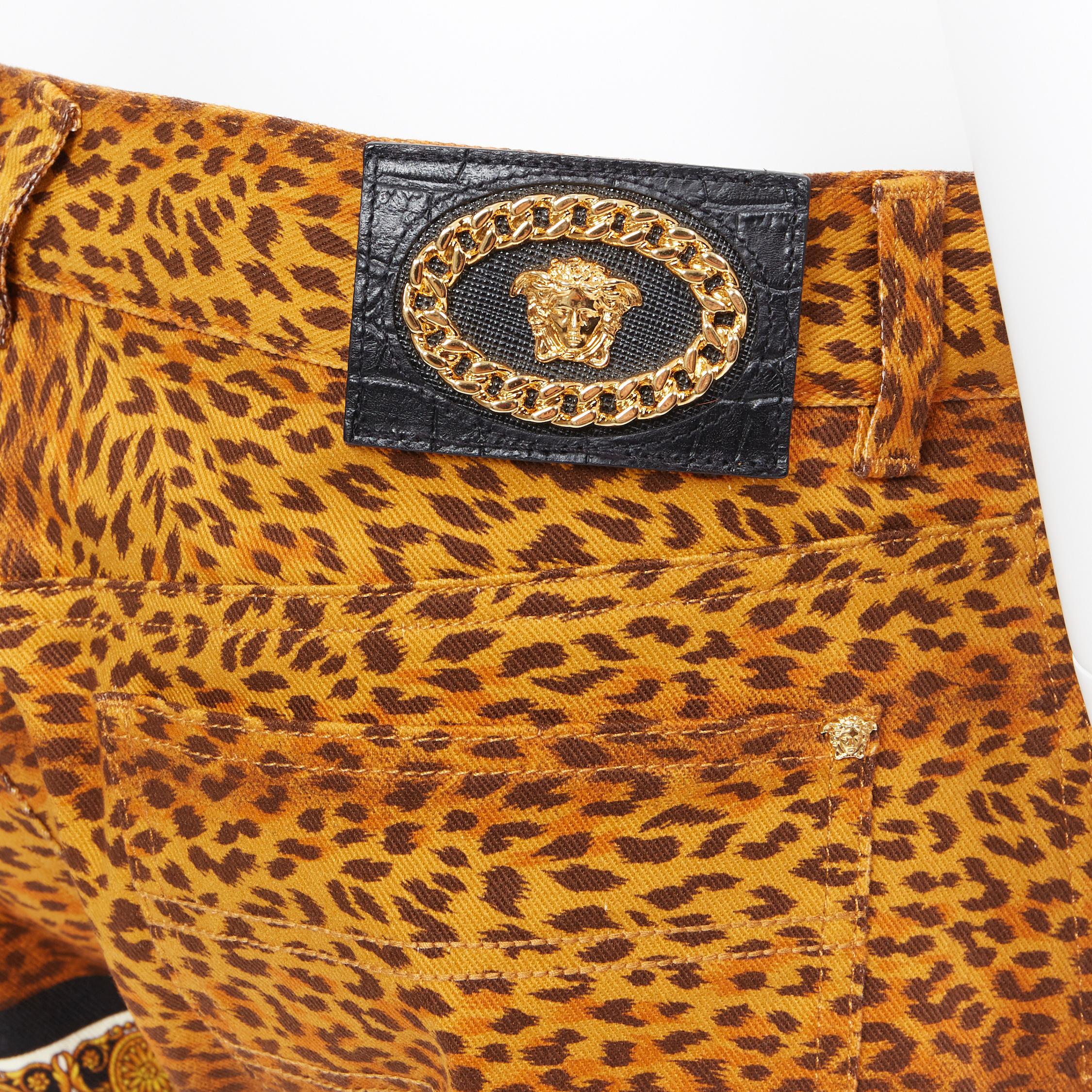 new VERSACE AW18 Runway Wild Leopard printed denim 5-pocket straight jeans 34