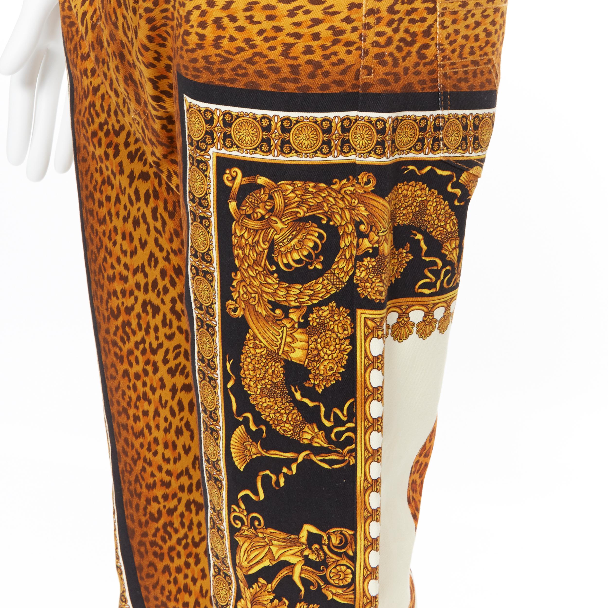 new VERSACE AW18 Runway Wild Leopard printed denim 5-pocket straight jeans 34