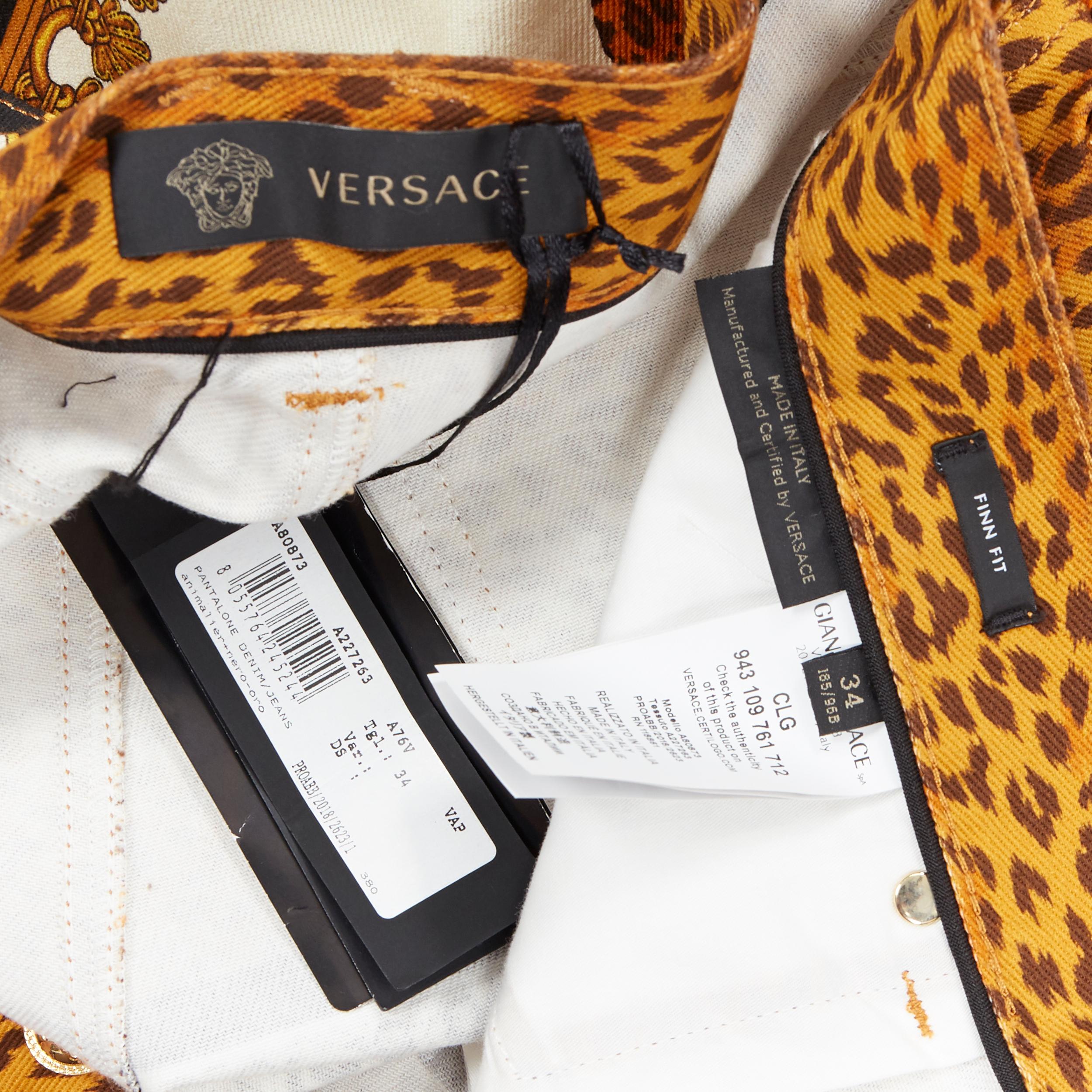 new VERSACE AW18 Runway Wild Leopard printed denim 5-pocket straight jeans 34