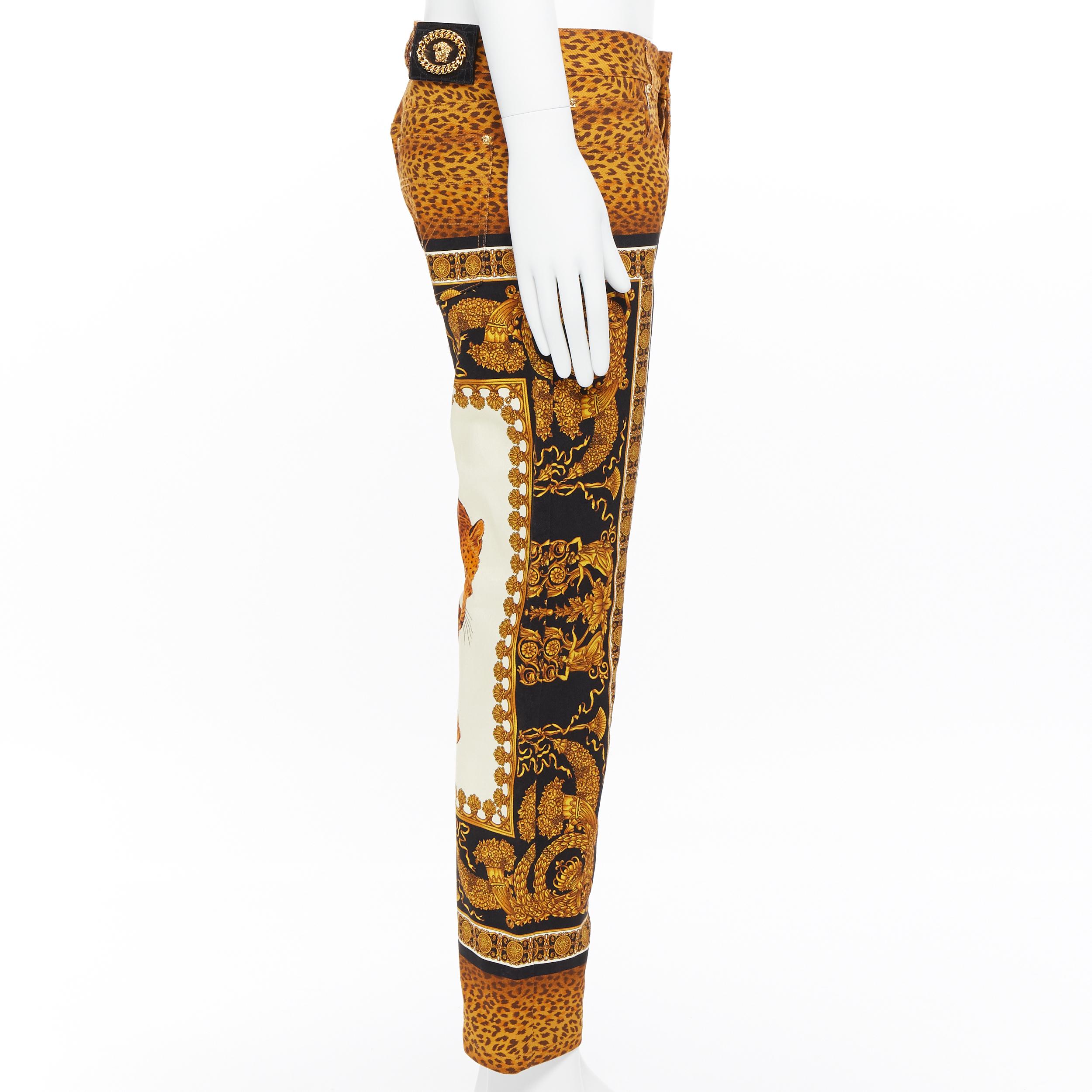 new VERSACE AW18 Runway Wild Leopard printed denim 5-pocket straight jeans 34