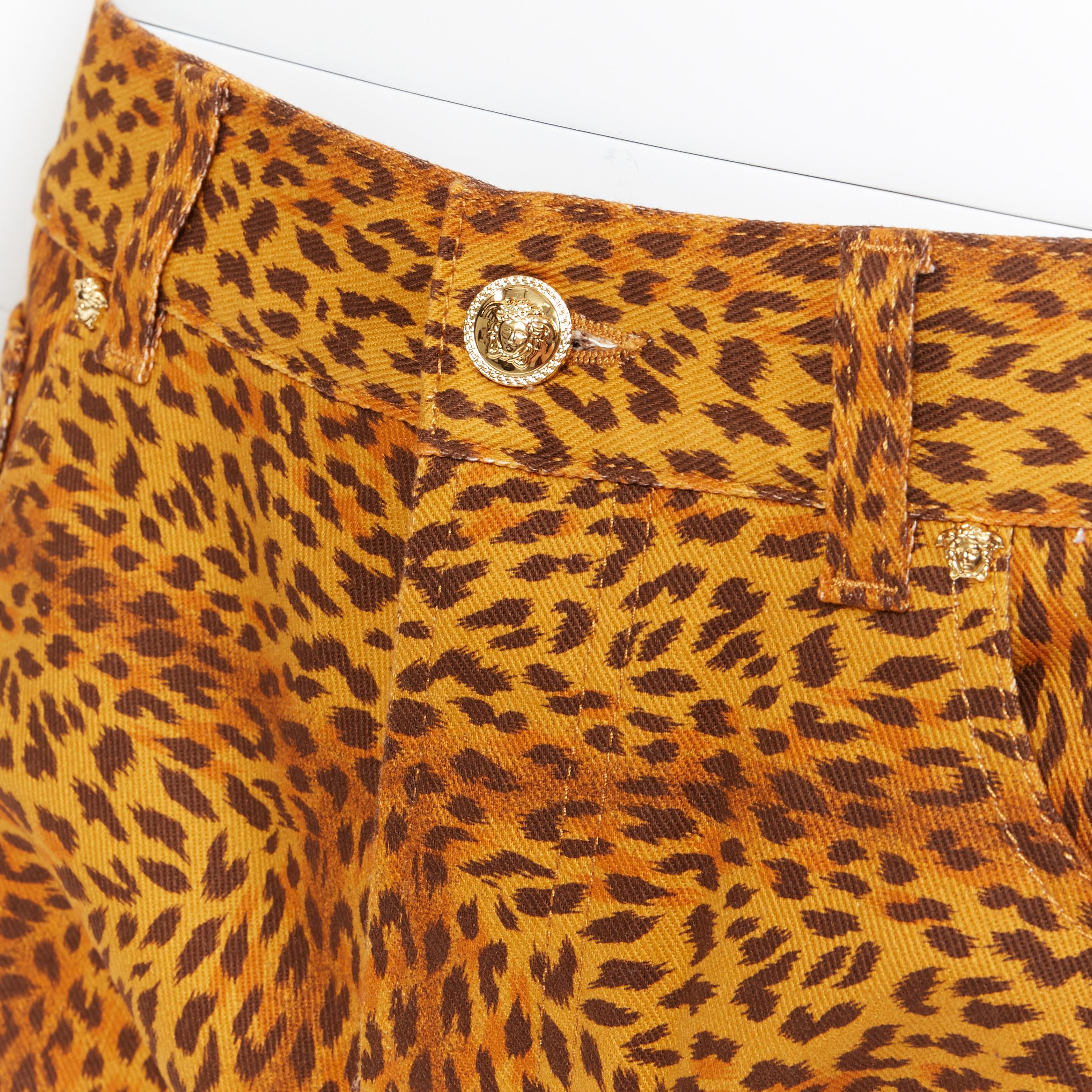 new VERSACE AW18 Runway Wild Leopard printed denim 5-pocket straight jeans 34
