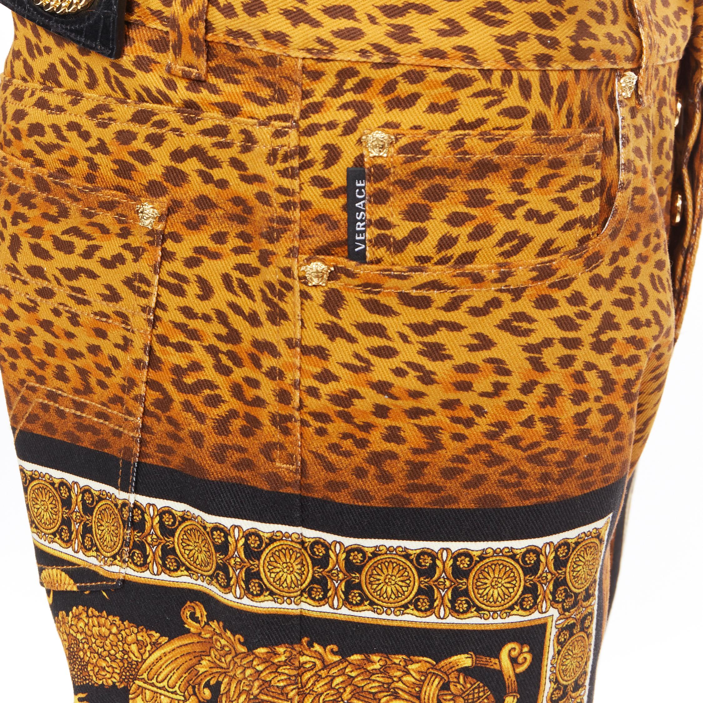 new VERSACE AW18 Runway Wild Leopard printed denim 5-pocket straight jeans 34