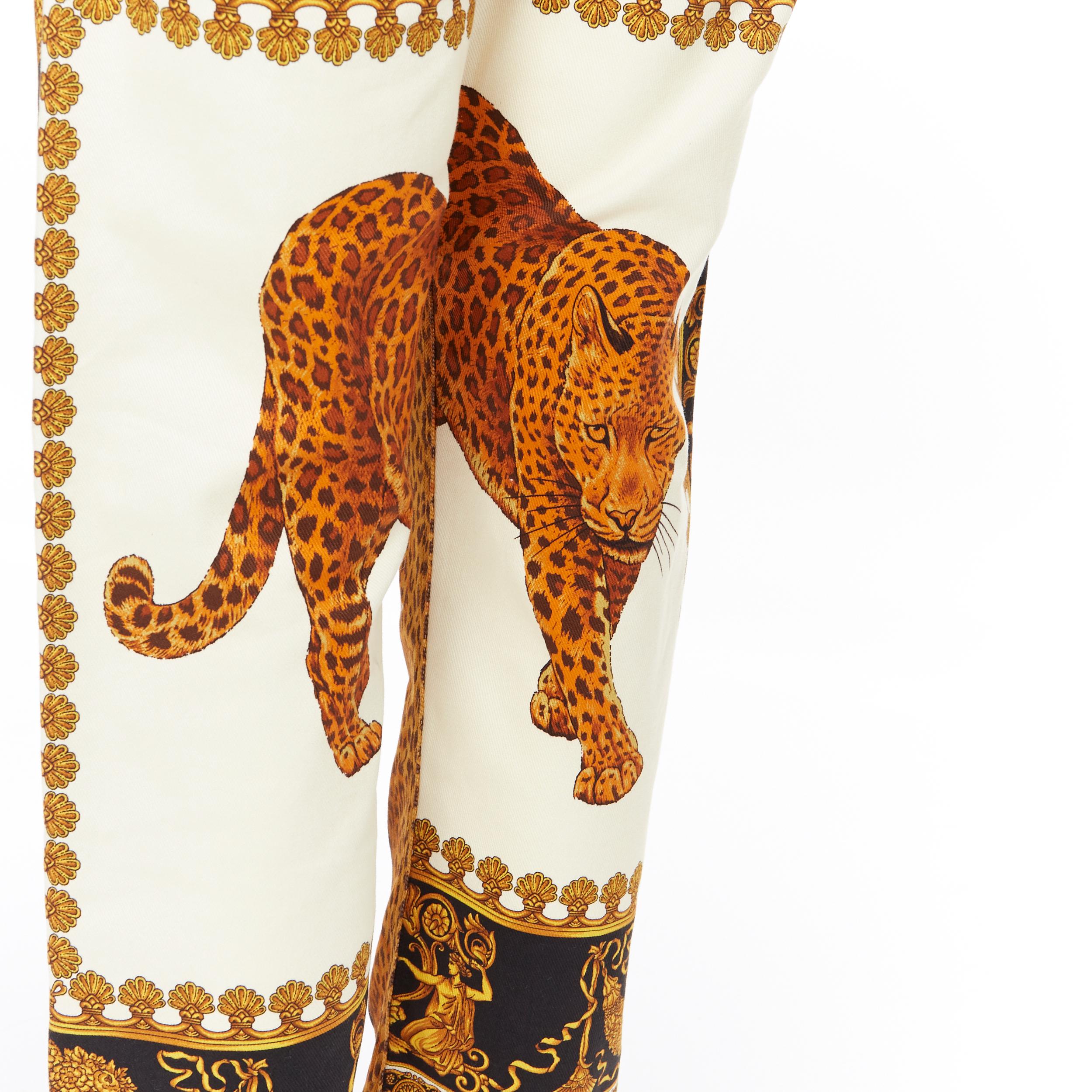 new VERSACE AW18 Runway Wild Leopard printed denim 5-pocket straight jeans 34