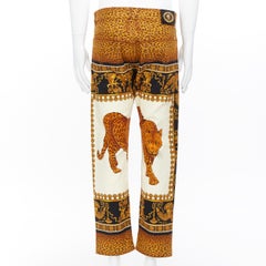 new VERSACE AW18 Runway Wild Leopard vintage baroque print jeans pants 34"