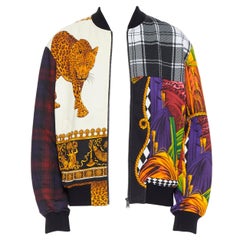nouveau VERSACE AW18 Wild Leopard curtain punk plaid print zip up bomber jacket XL