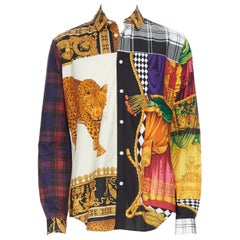 new VERSACE AW18 Wild Leopard draped curtain mixed print cotton shirt 2XL
