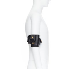 new VERSACE AW19 black calf leather gold Medusa button pocket arm wrap bag