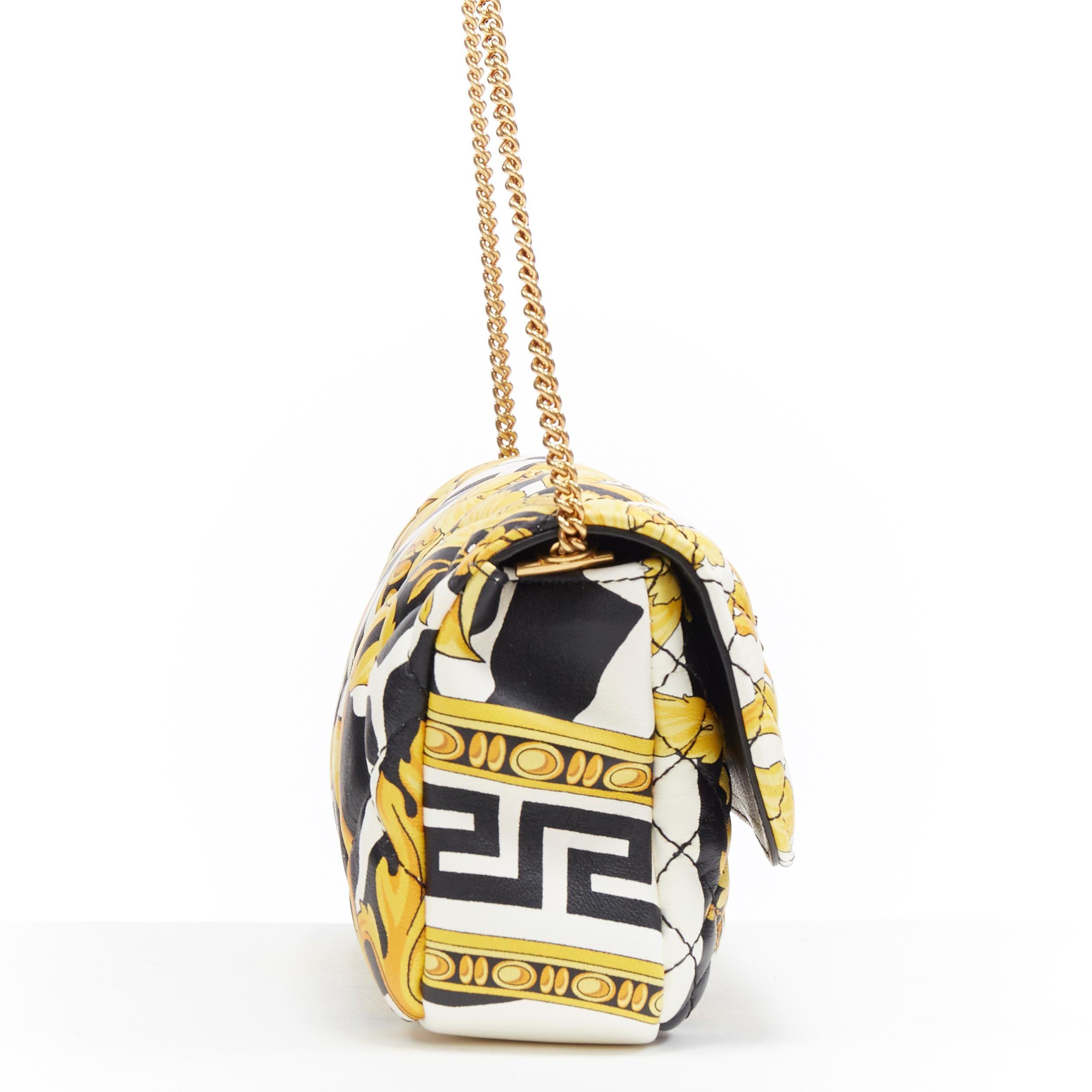 Women's new VERSACE AW19 black white Greca gold baroque print quilted leather Medusa bag