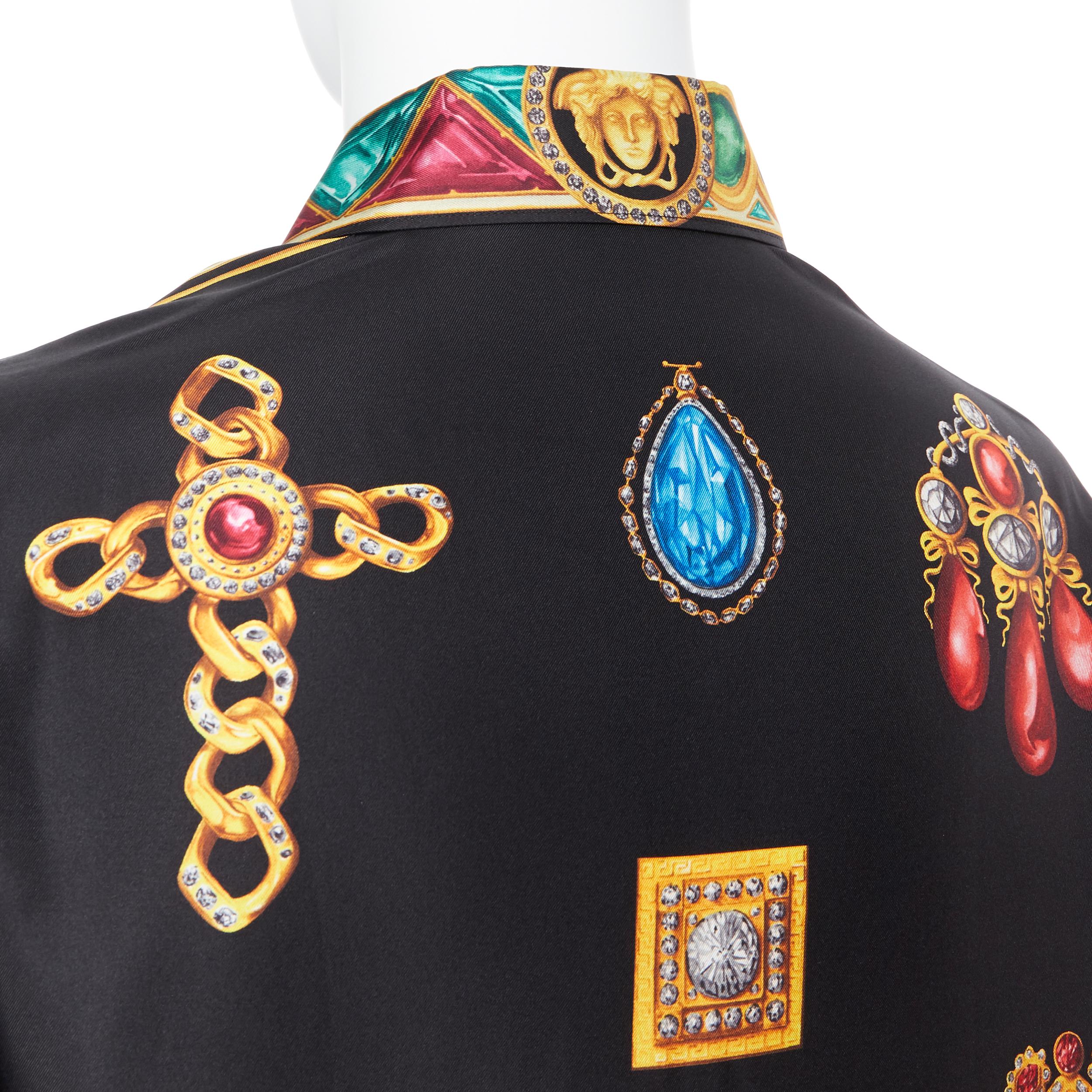 nuevo VERSACE AW19 Pasarela 100% seda negro vintage estampado joya Medusa camisa EU41 5