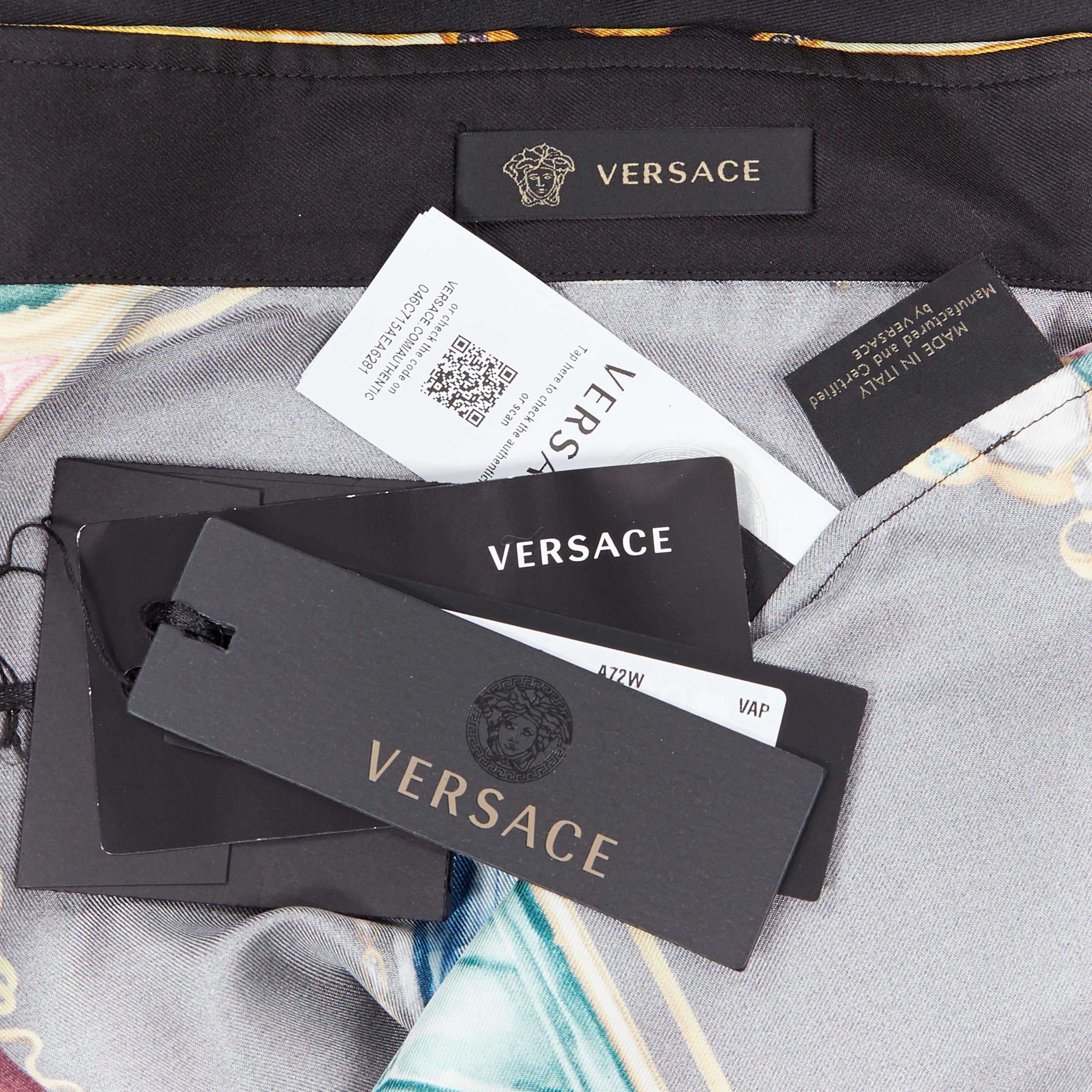 nuevo VERSACE AW19 Pasarela 100% seda negro vintage estampado joya Medusa camisa EU41 7
