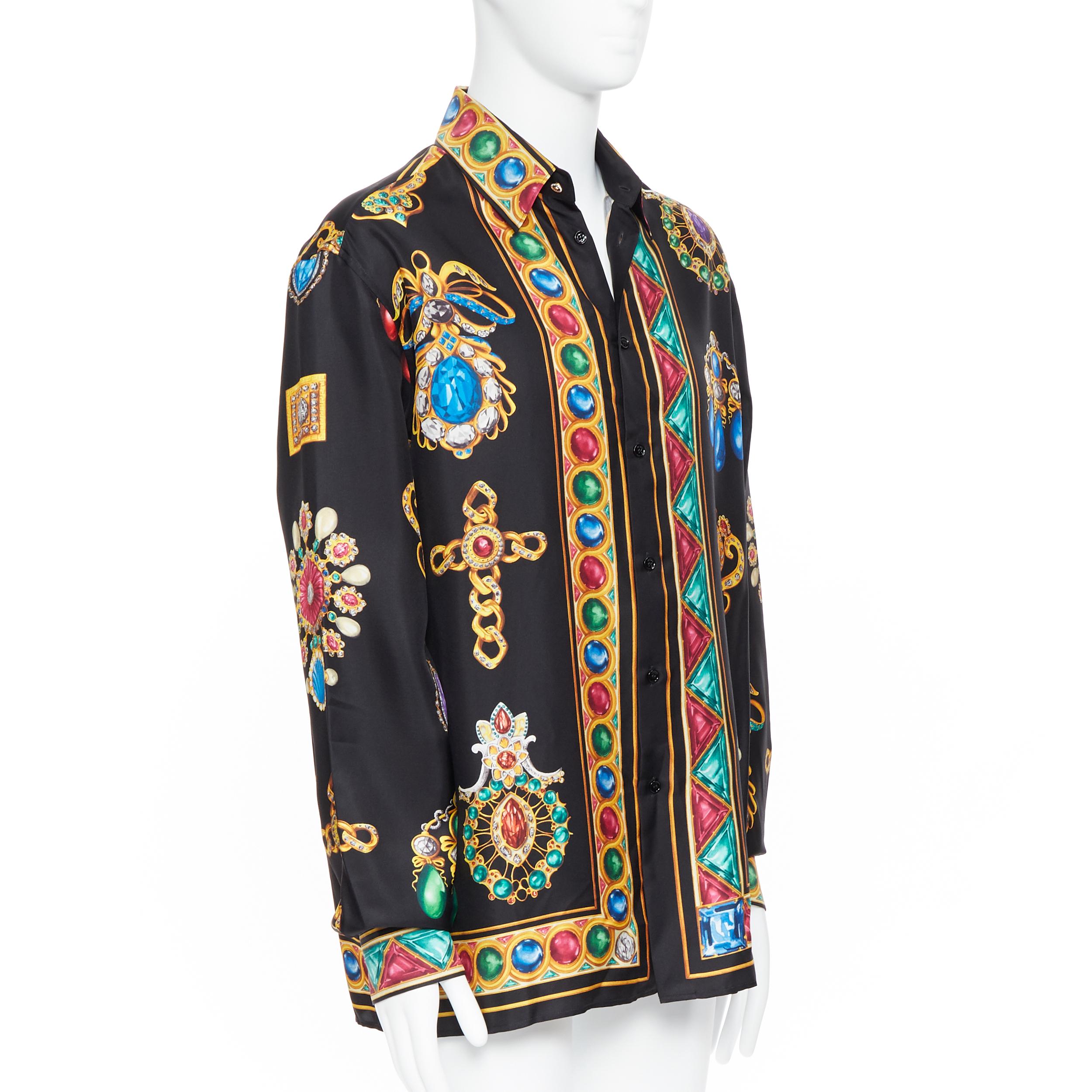 nuevo VERSACE AW19 Pasarela 100% seda negro vintage estampado joya Medusa camisa EU41 en Nuevo Estado en Hong Kong, NT
