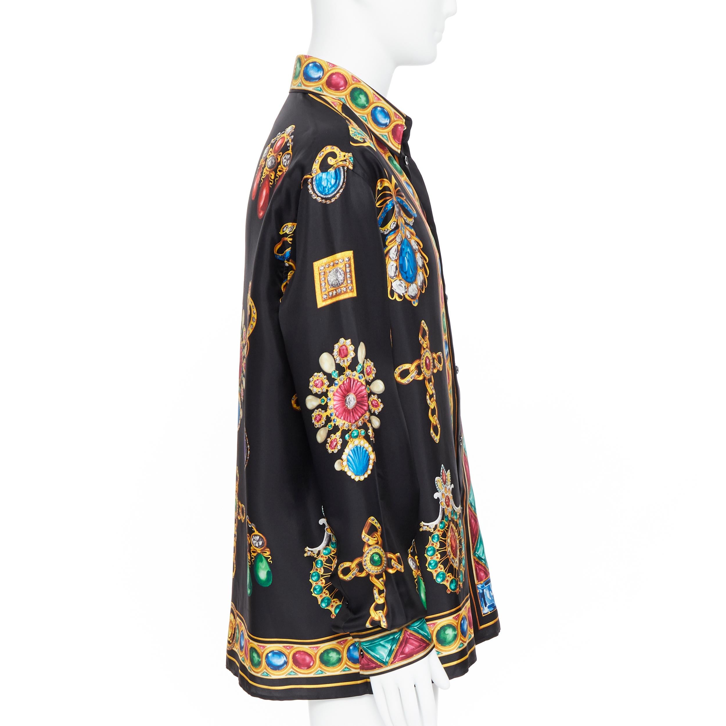 De los hombres nuevo VERSACE AW19 Pasarela 100% seda negro vintage estampado joya Medusa camisa EU41