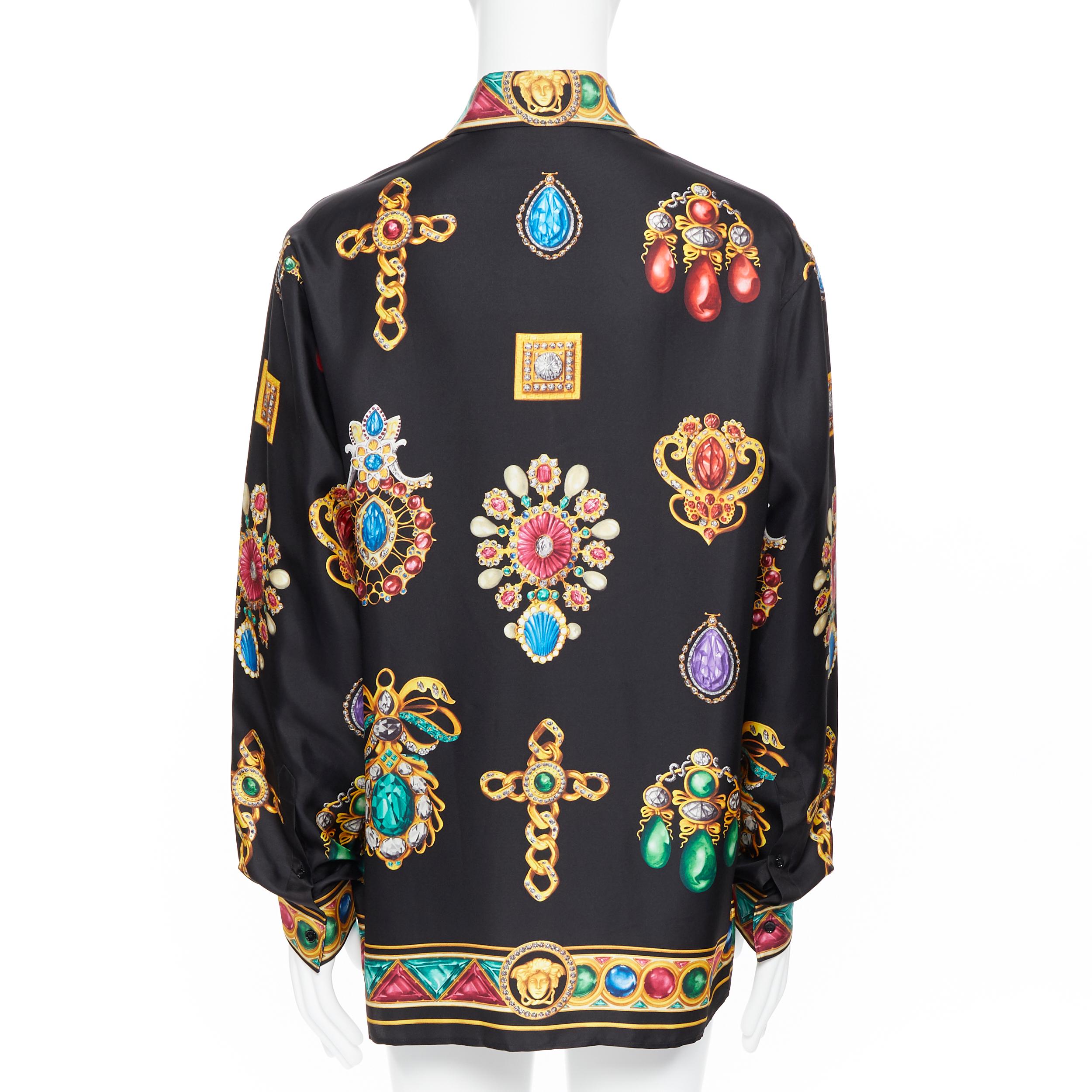 nuevo VERSACE AW19 Pasarela 100% seda negro vintage estampado joya Medusa camisa EU41 1