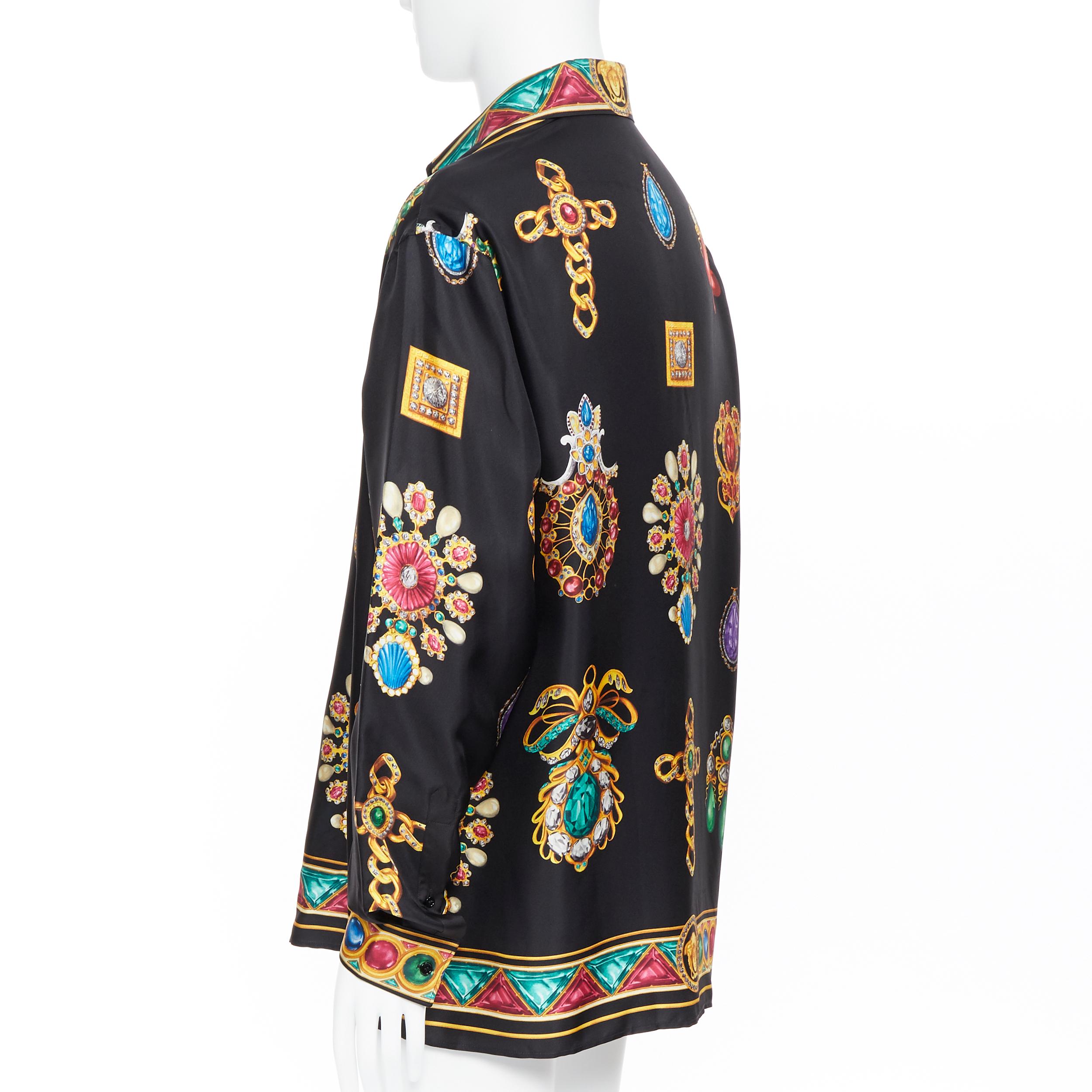 nuevo VERSACE AW19 Pasarela 100% seda negro vintage estampado joya Medusa camisa EU41 2