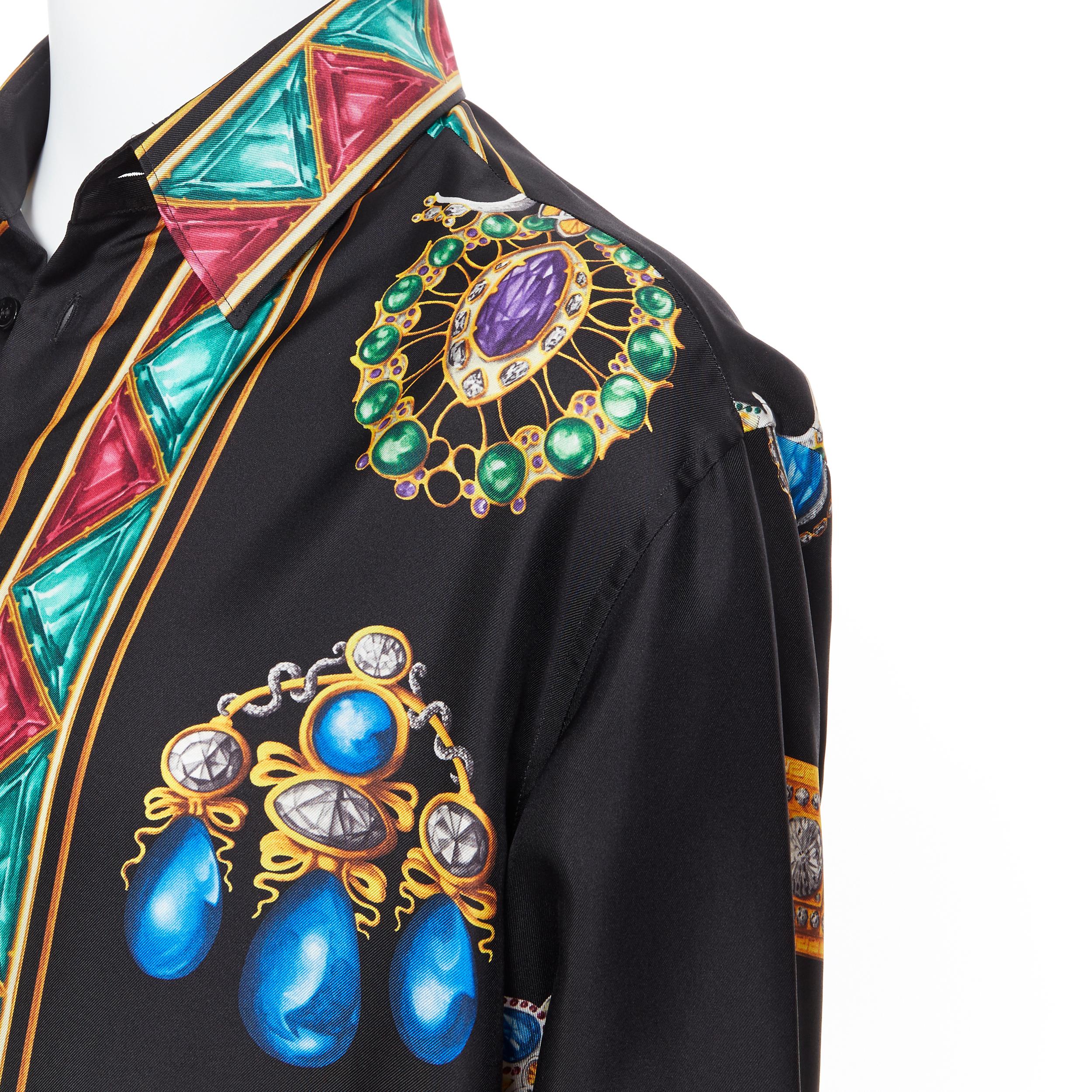 nuevo VERSACE AW19 Pasarela 100% seda negro vintage estampado joya Medusa camisa EU41 3