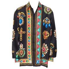 nuevo VERSACE AW19 Pasarela 100% seda negro vintage estampado joya Medusa camisa EU41