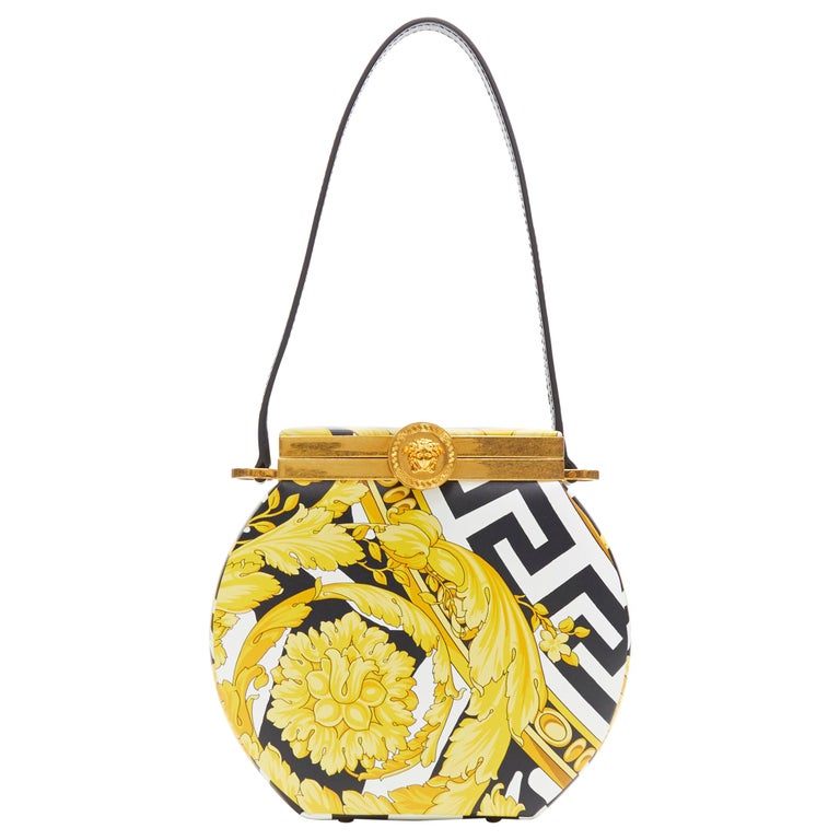 new VERSACE AW19 runway Savage Baroque Conglobo black gold structured clutch  bag at 1stDibs