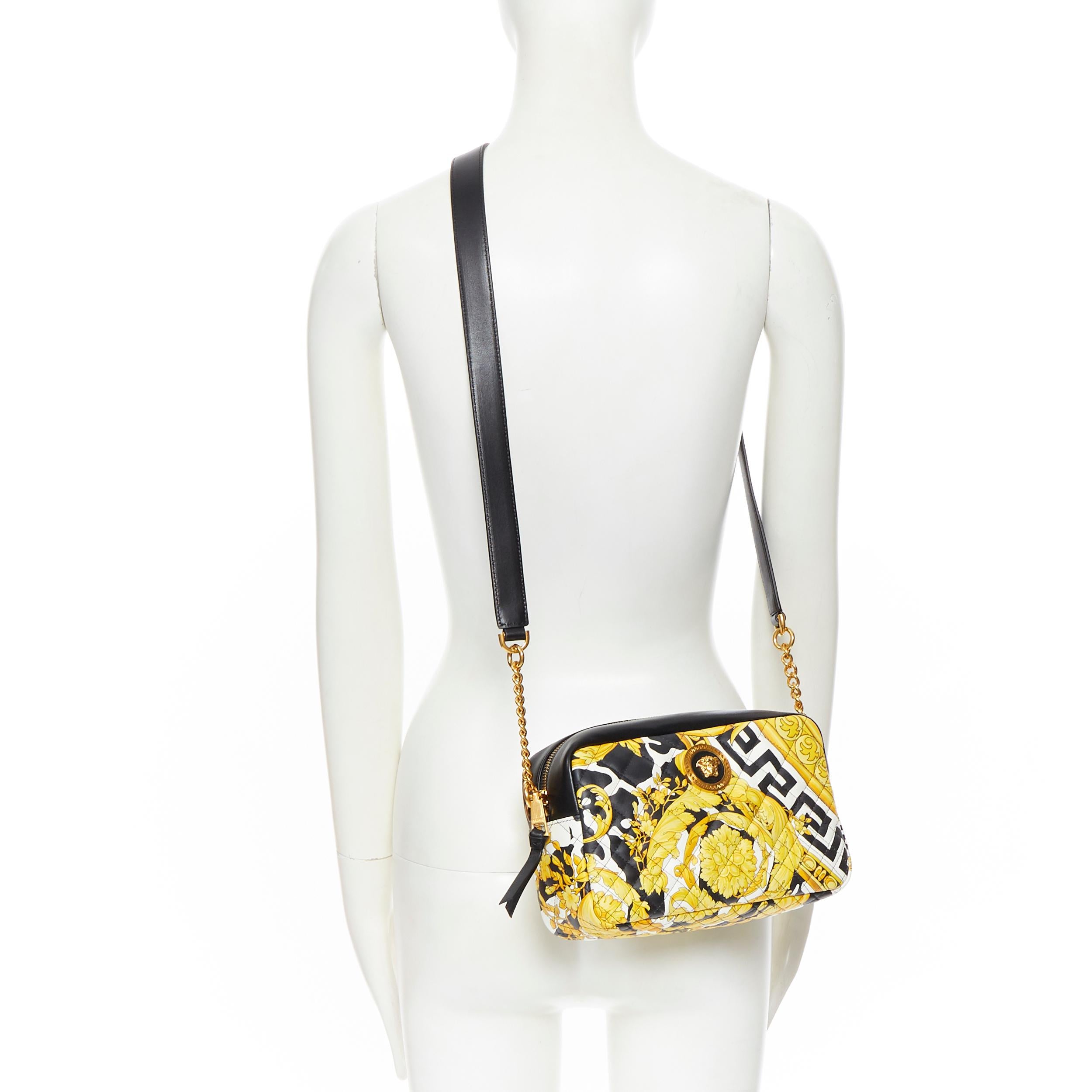 Beige nuovo VERSACE AW19 Savage Baroque nero trapuntato in pelle piccola crossbody camera bag