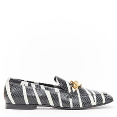 new VERSACE AW19 zebra print scaled calf leather gold Medusa chain loafer EU38