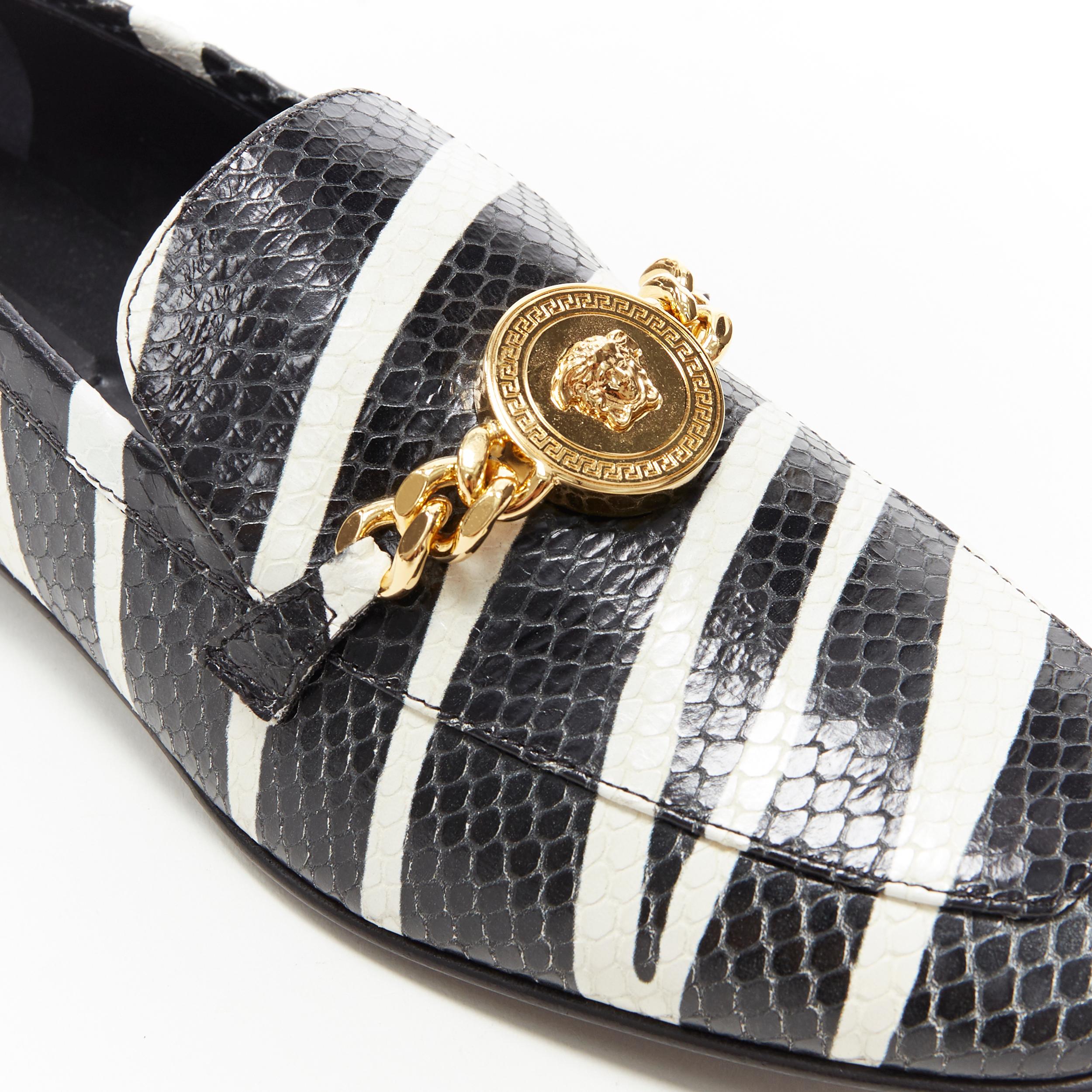 Women's new VERSACE AW19 zebra print scaled calf leather gold Medusa chain loafer EU38