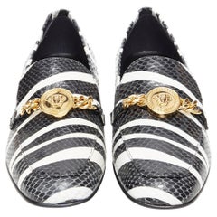 new VERSACE AW19 zebra print scaled calf leather gold Medusa chain loafer EU38